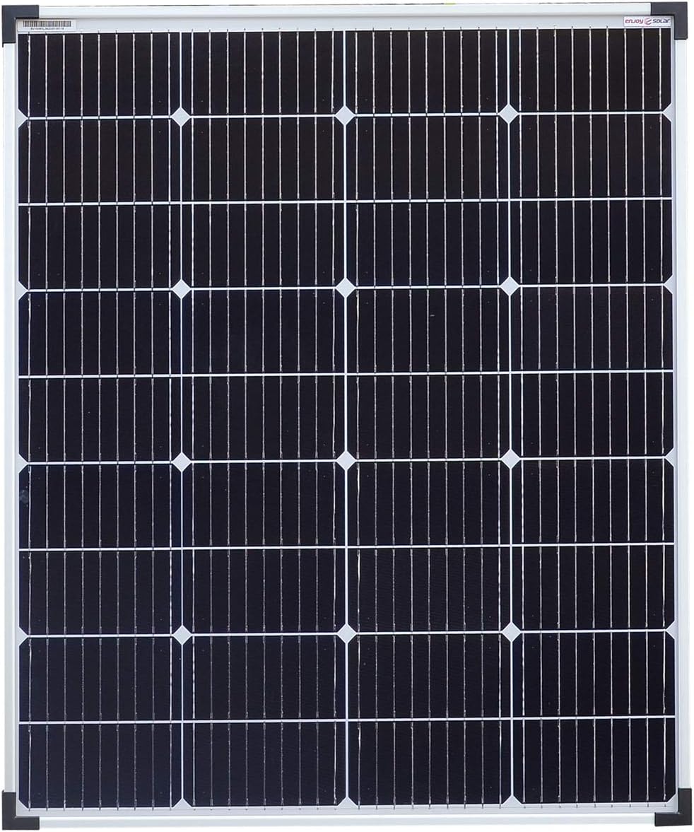 enjoy solar Monocrystalline solar panel 100W 12V (XL) - PERC cells 166x166mm with 9 bus bars – Ideal for RVs, balcony installations, gazebos, boats