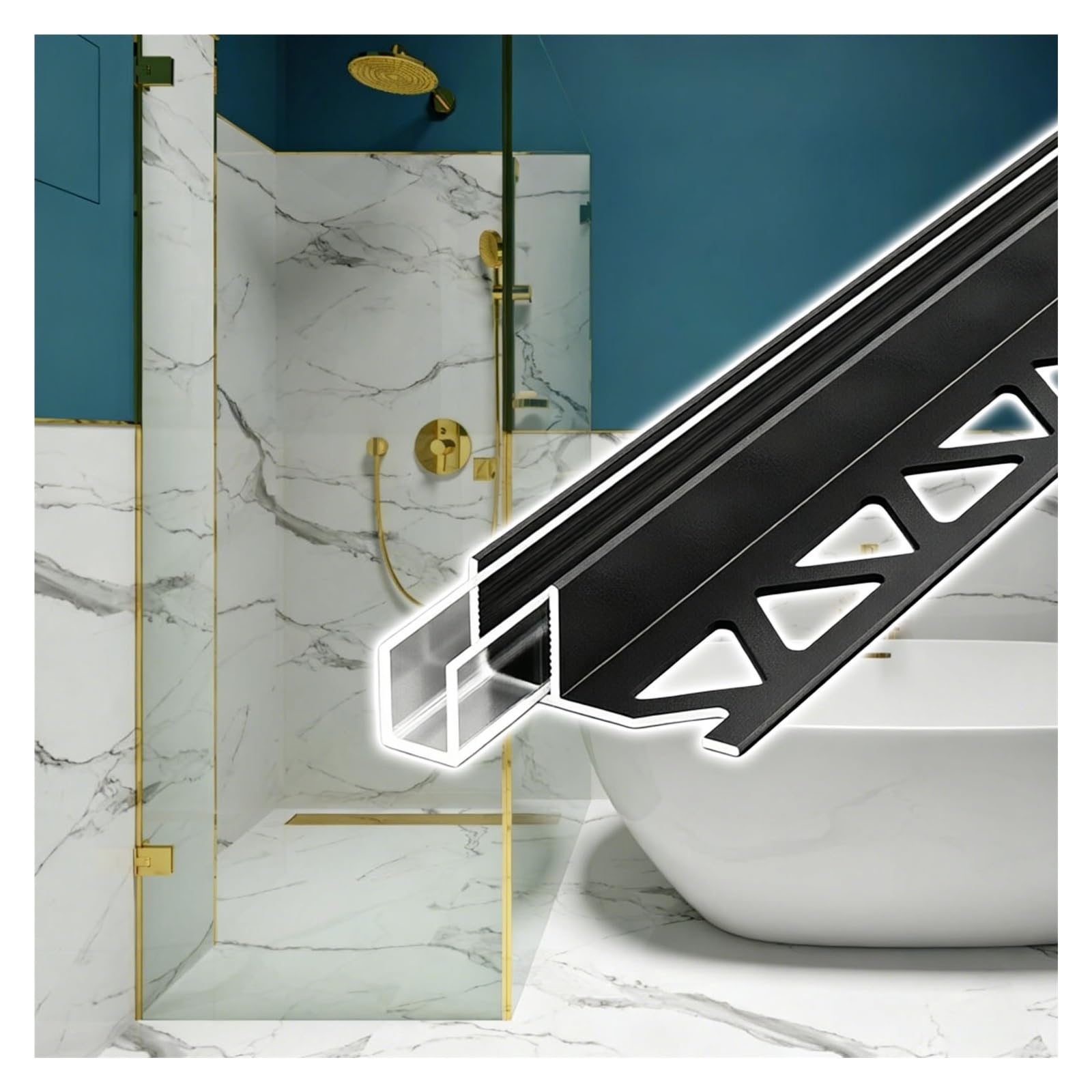 Rail de porte de douche en aluminium pour panneau en verre de 8 à 15 mm d'épaisseur