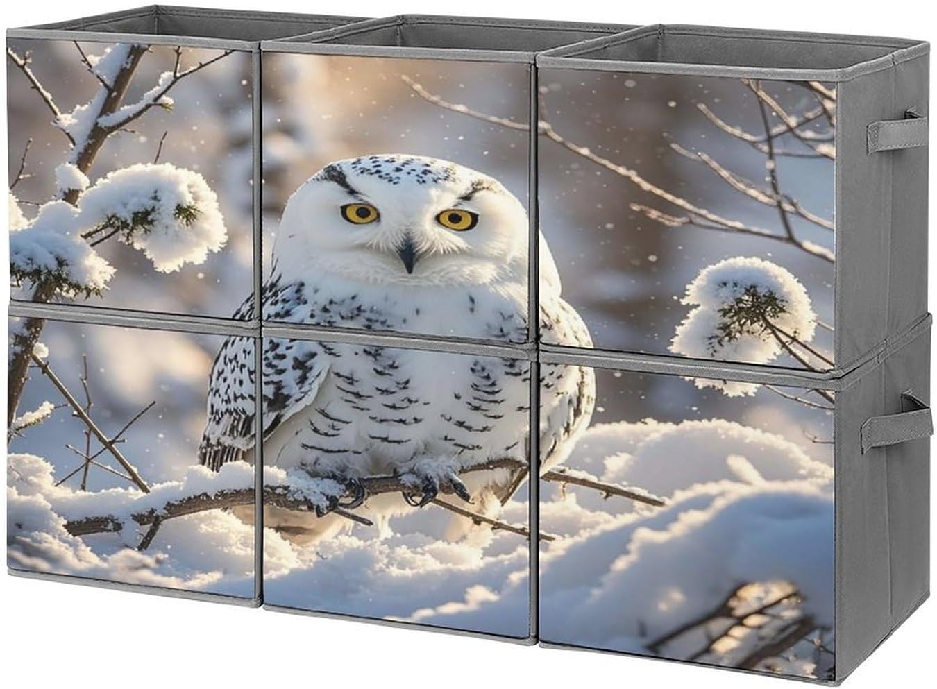 Multi Use Organizer Bins, Winter White Owl Printed Storage Bins, Foldable Storage Baskets Are Suitable For Bedrooms, Offices, And Cars