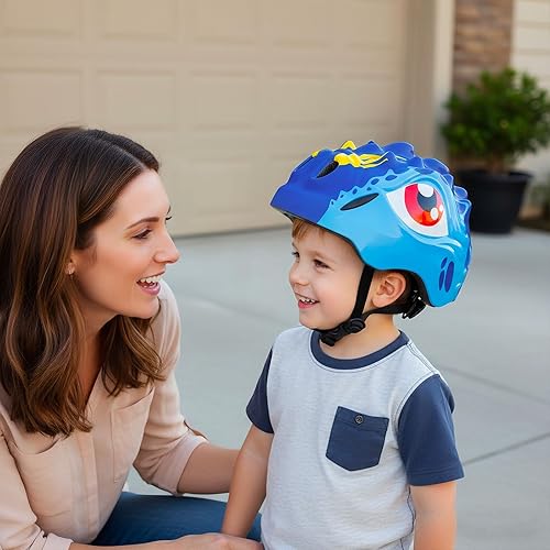 Miniatura 6 de KINGBIKE Casco de bicicleta para niños pequeños con luz LED Colrfull, ajustable y multideportivo para bicicleta, patinaje, apto para 17.7-18.9 in de