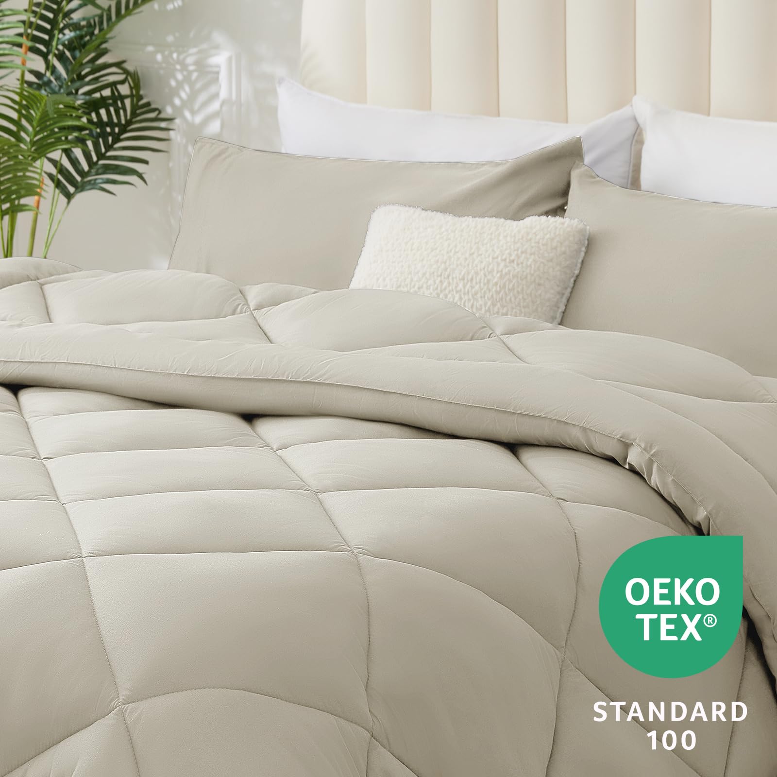 WAVVE Piumino Letto Matrimoniale 4 Stagioni 220x240 - Piumone Autunnale Invernale 220 x 240 cm - Coperta Trapunta 240x220 di Microfibra Sintetico, Beige