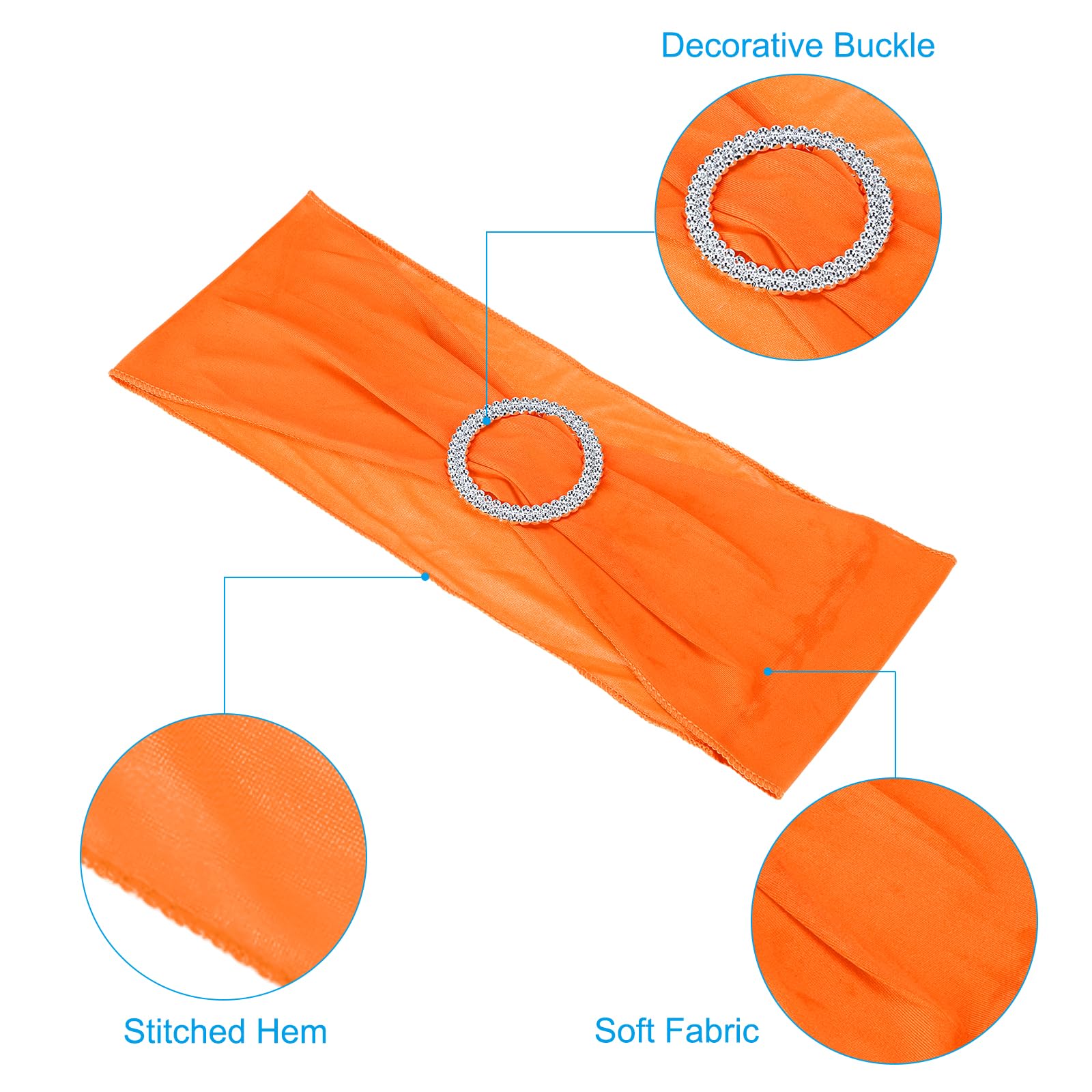 PATIKIL 14"x5" Stretch Chair Sashes Bows, 50 Pack Elastic Chair Bands Sashes with Buckle Slider for Wedding Banquet Decorations Orange - Image 4