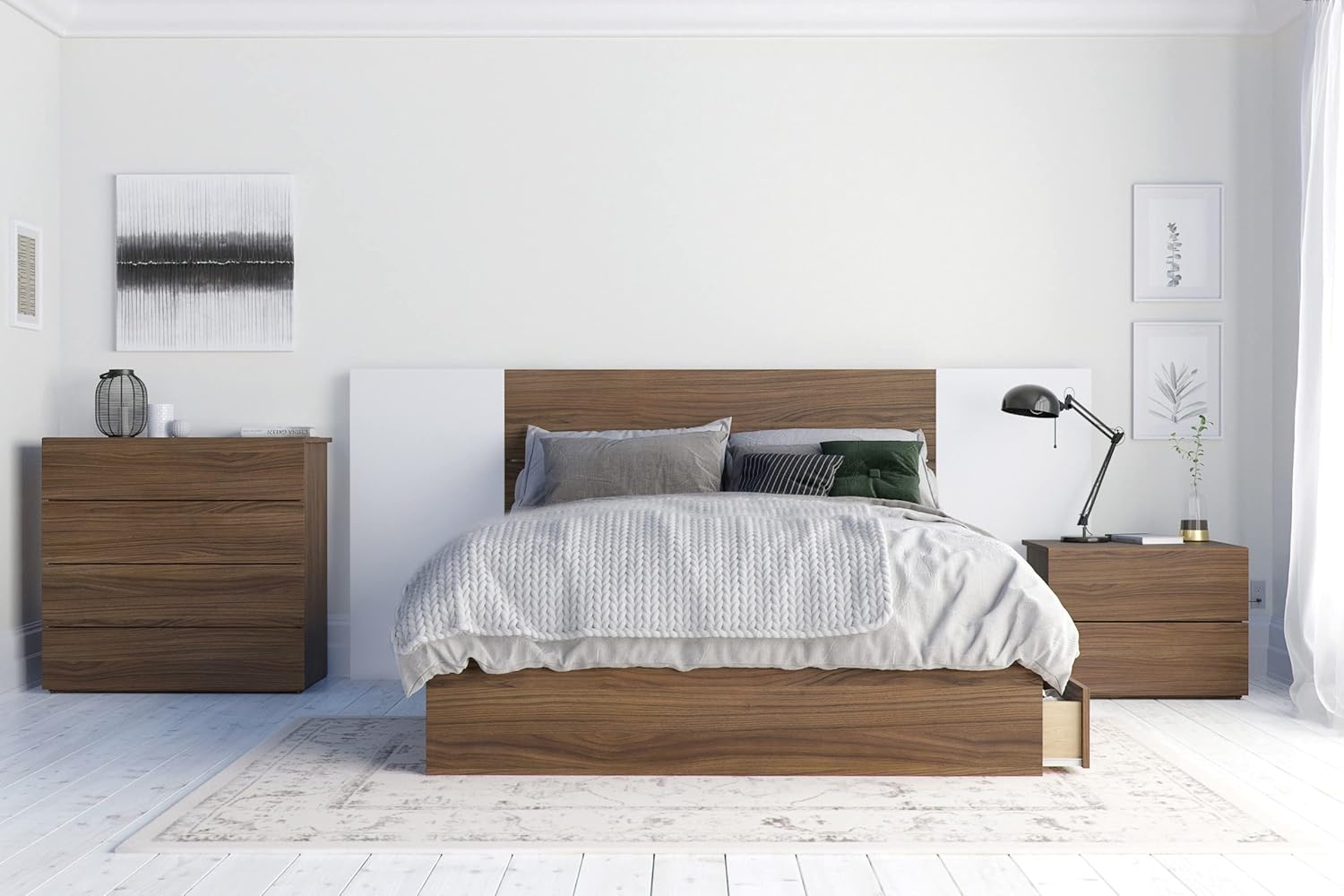 Modern Walnut Finish 2-Drawer Nightstand with Metal Slides