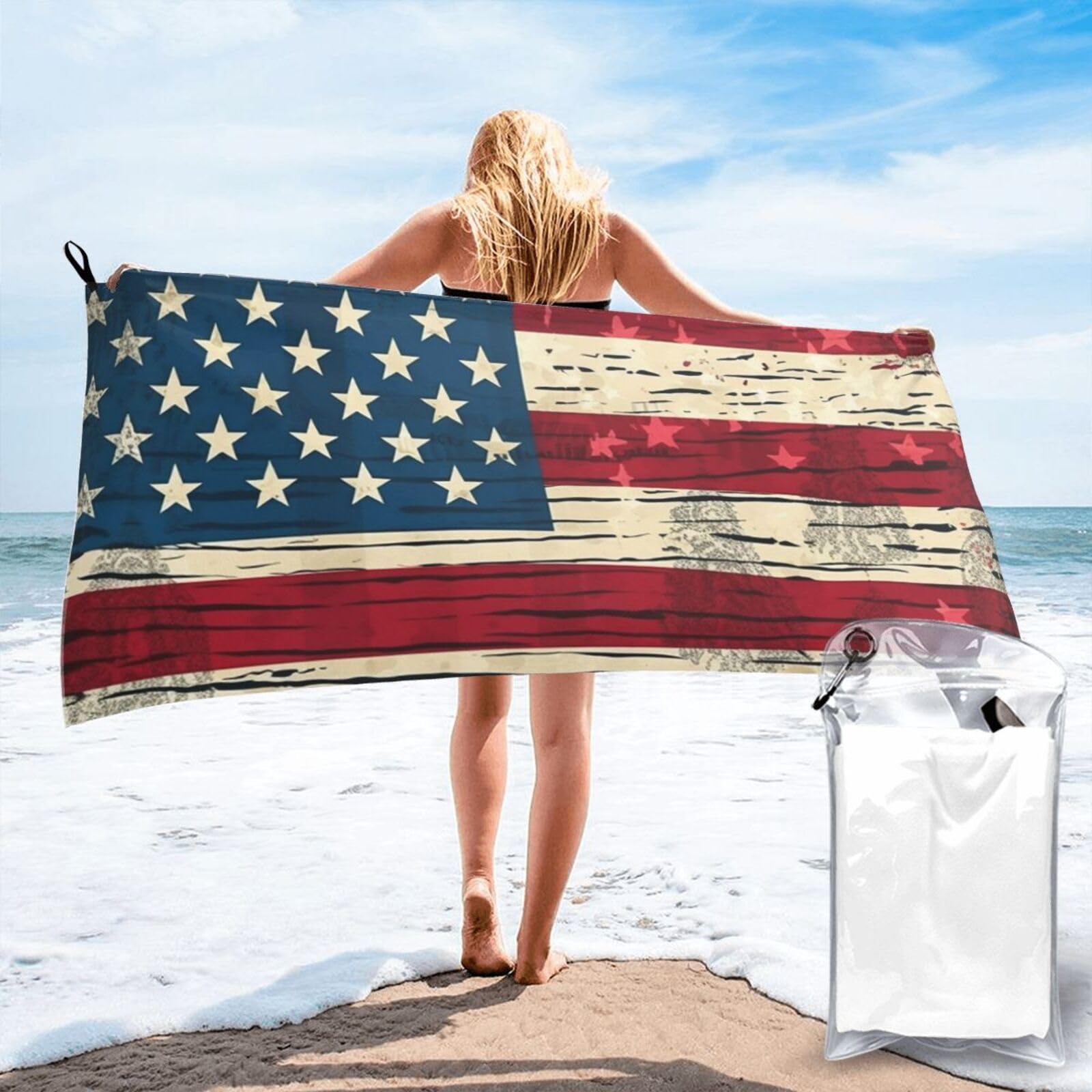 Serviette de plage drapeau américain microfibre séchage rapide grand format pour bain