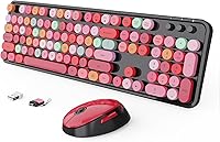 Vista 22 de Combo de teclado y mouse inalámbricos, teclado ergonómico de tamaño completo con diseño retro tipo máquina de escribir, con teclas redondas