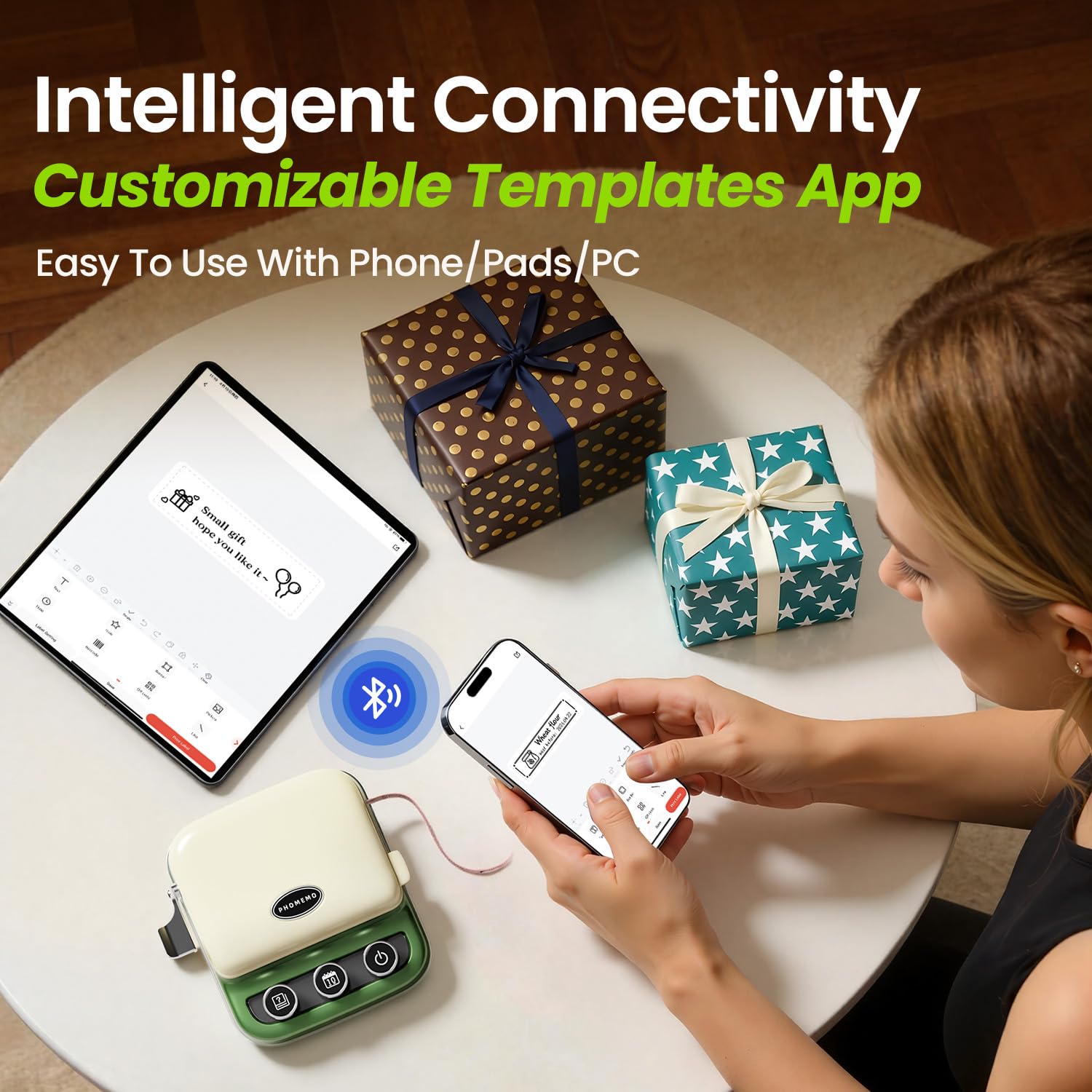 Phomemo P15 Imprimante à Ruban Bluetooth Portable, Mini étiqueteuse avec 4 Rouleaux Rubans