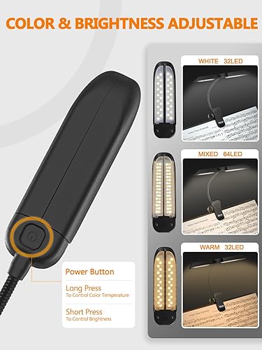 Miniatura 2 de Vekkia Luz de soporte de música súper brillante de 64 LED, lámpara plegable recargable con clip, portátil profesional de 5 brillos × 3 temperatura