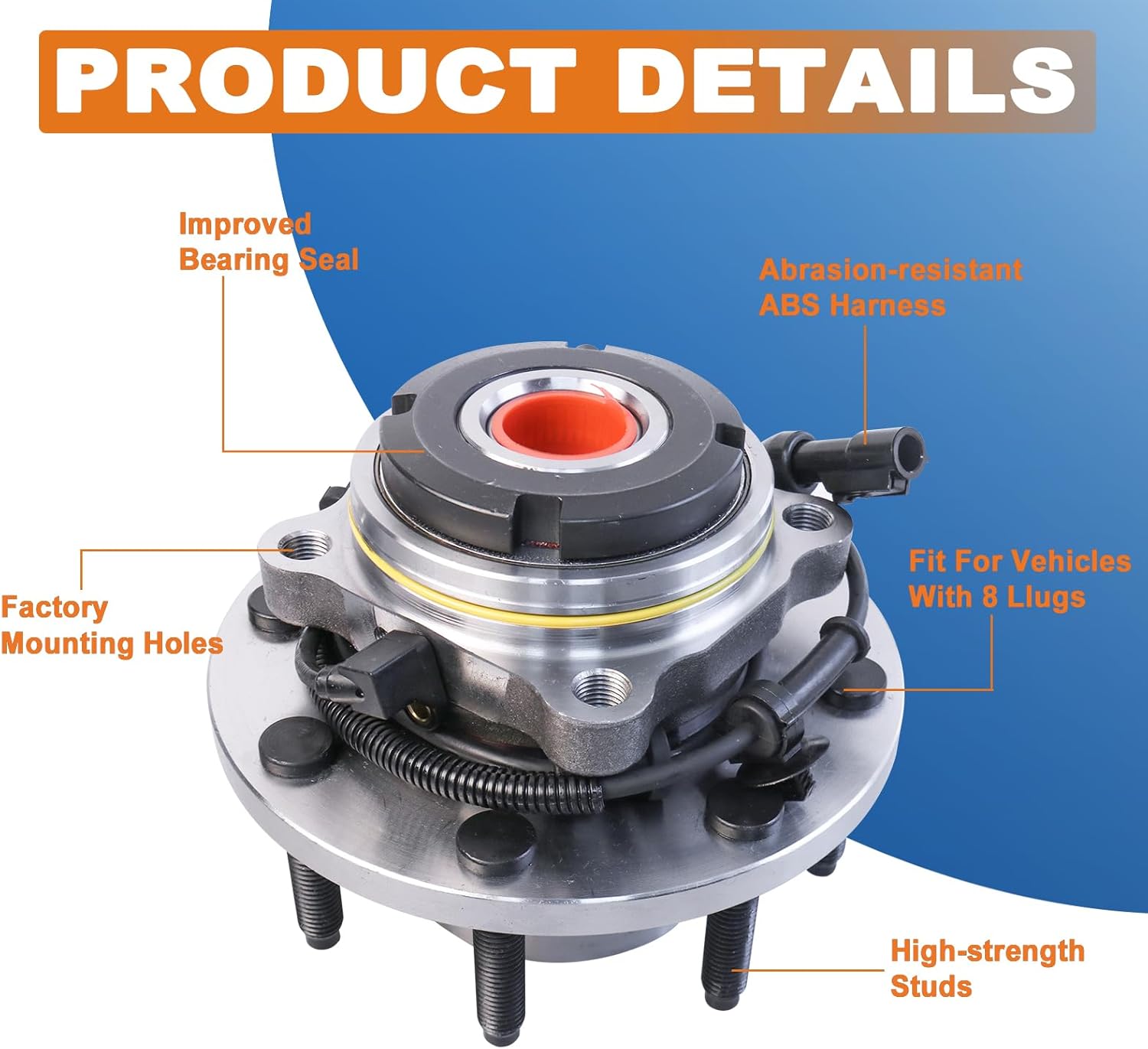 515020 4WD Only Pair Front Wheel Hub Bearing Assembly Compatible for 1999-2004 Ford F-250 F-350 Super Duty Compatible for 2000-2002 Ford Excursion 8 Lugs w/ABS