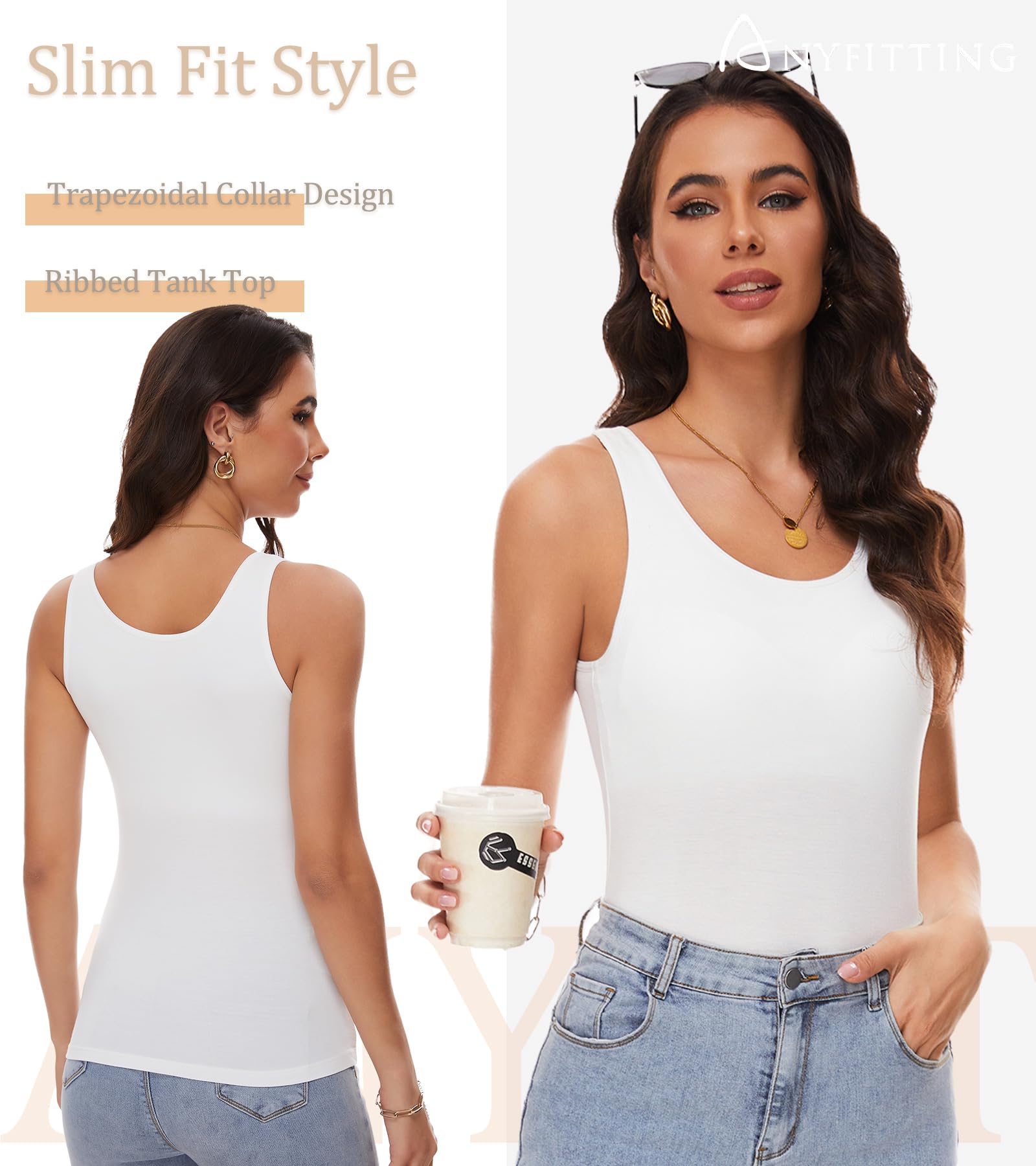 ANYFITTING Débardeurs pour Femmes avec Soutien-Gorge Intégré Débardeur de Yoga sans Manches à Col Rond Haut de Soutien-Gorge Rembourrées de Base d'été S-3XL