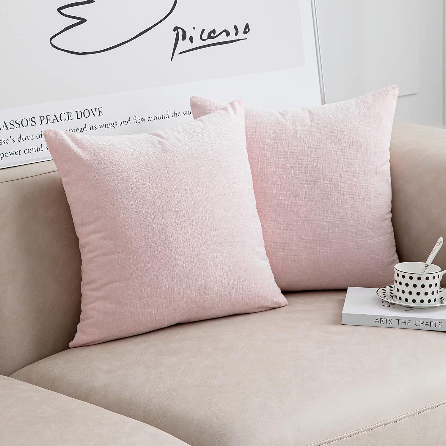 Anickal Baby Pink Pillow Covers 20x20 Inch Set of 2 Modern Farmhouse Rustic Decorative Throw Pillow Covers Square Cushion Case for Living Room Home Sofa Couch Decoration