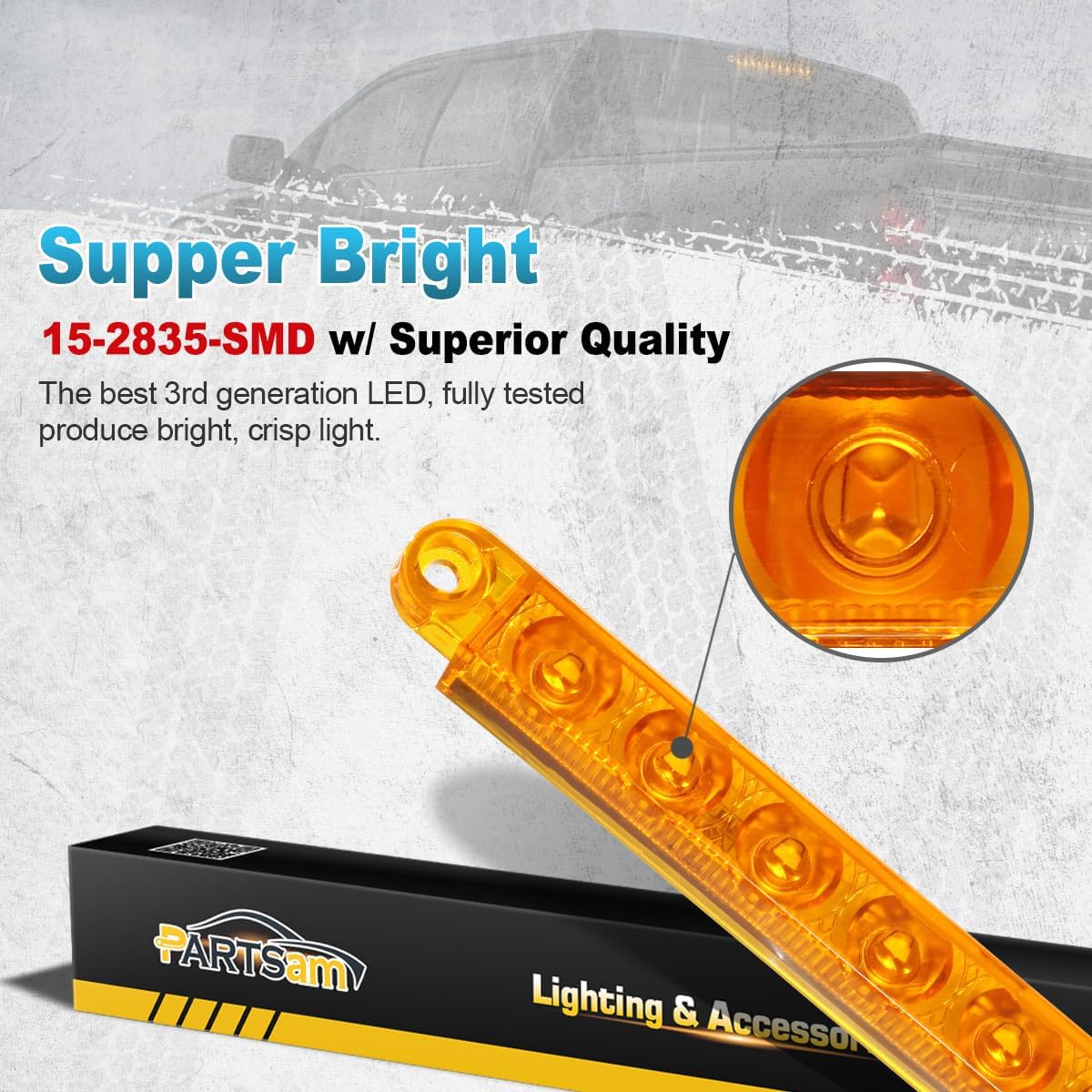 Partsam 2Pcs 12" Amber LED Turn Signal Light Bar - Waterproof Sealed Thin 12 Inch Flush Mount Headlight Bezel Light Bar