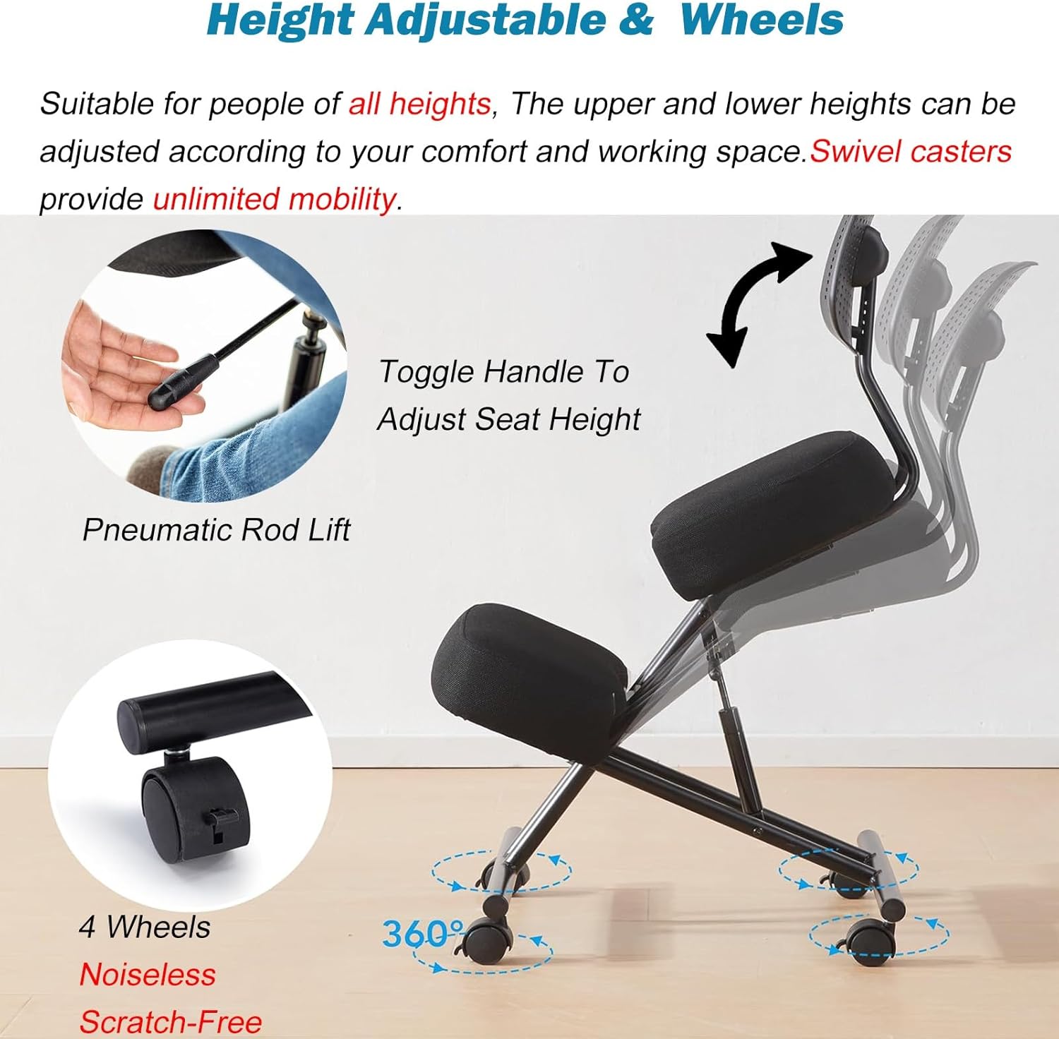 Office Chair Cross Legged Chair，Height Adjustable Ergonomic Office Chair with 360° Casters, Meditation Chair with Back, Kneeling Chair for Fitness Fanatics/Home Workers/Yoga Lovers