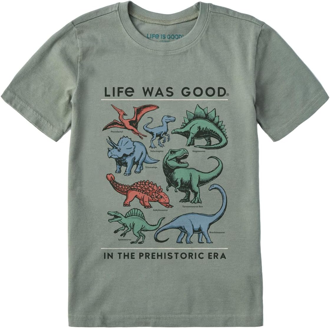 Life is Good. Kids Life was Good Prehistoric Era Short Sleeve Crusher Tee, Moss Green