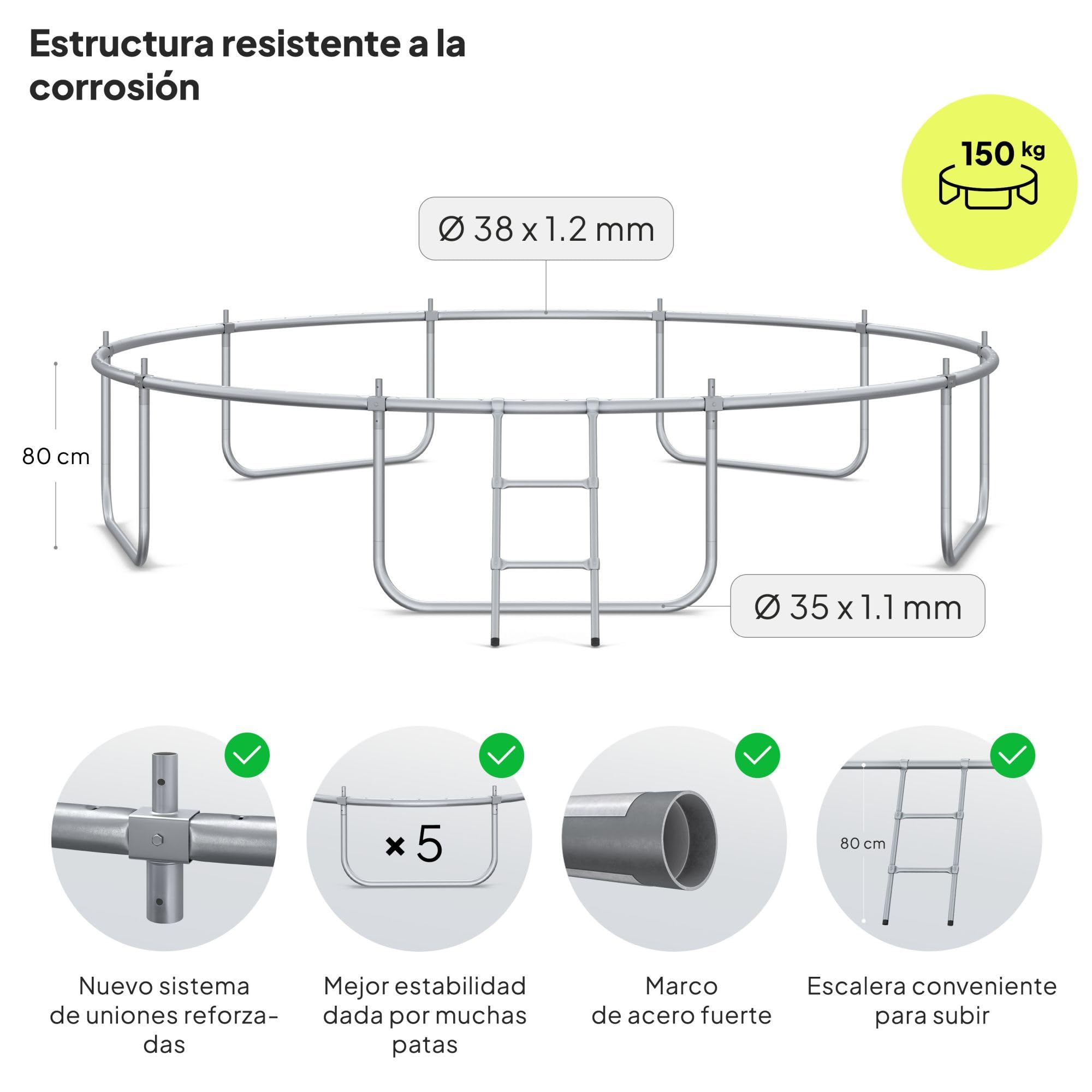 ZIPRO JumpPro out Trampolín Exterior, Cama Elástica para Niños, con Red Externa, Resistente, Protección UV, Montaje Fácil, Soporta 100-150 kg, Ø 183/252/312/374/435/496 cm