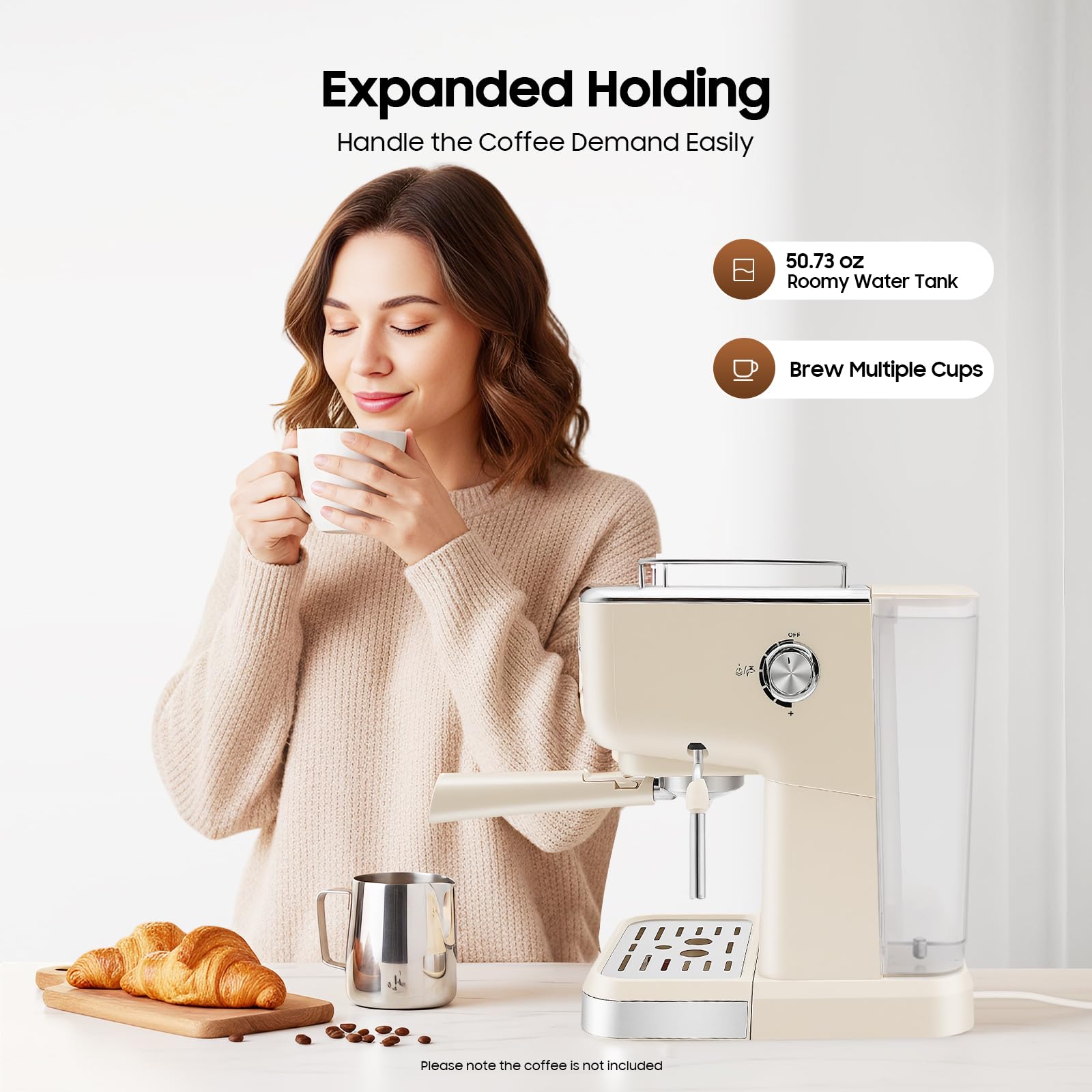 Macchina per caffè espresso 20 bar, macchina per caffè espresso con montalatte 1,5 l, mini macchina per caffè espresso per moka, latte, caramello macchiato, cappuccino