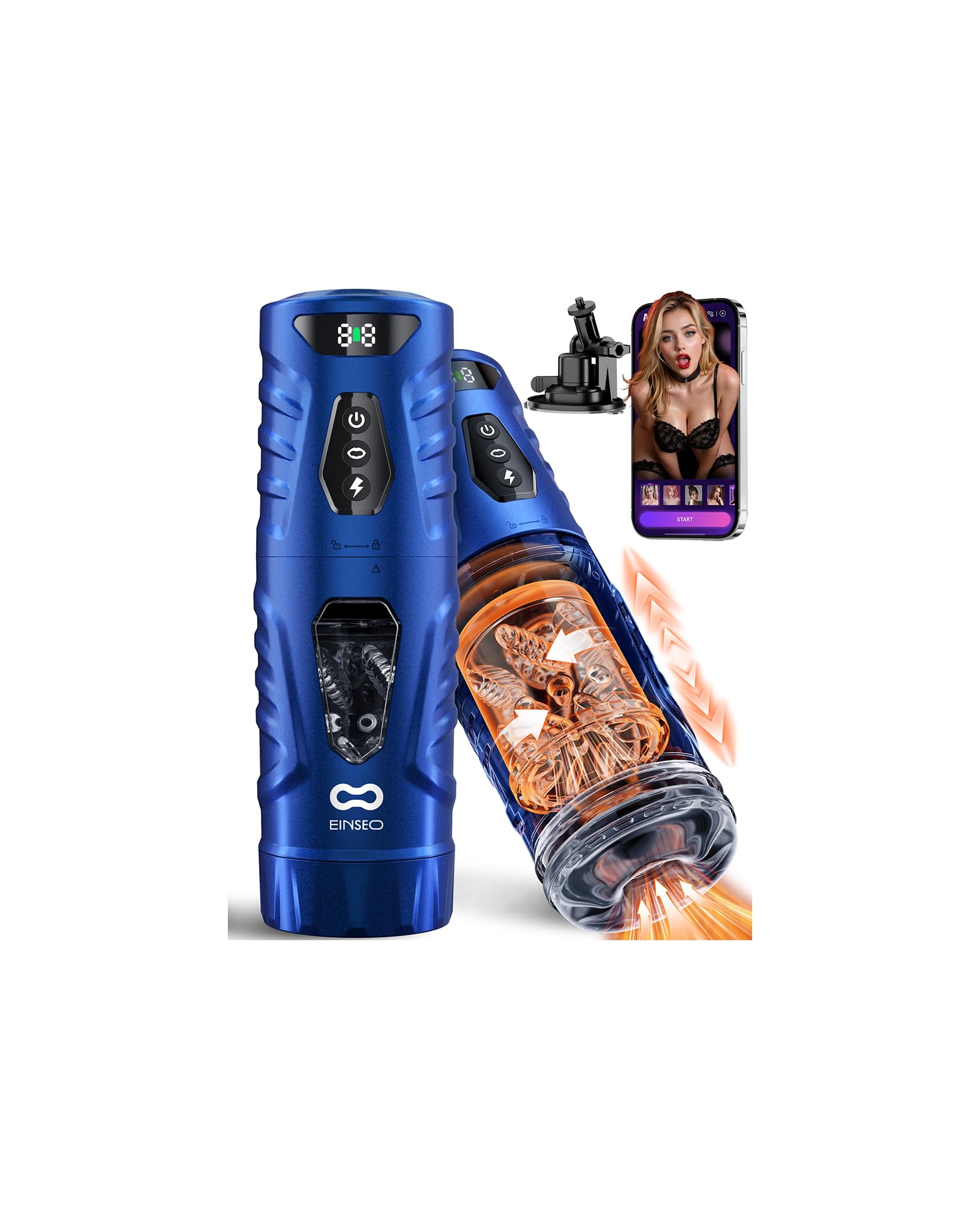 EINSEO Metallic Blue Male Masturbator Sex Machine, AI Sync Sex Toys for Men