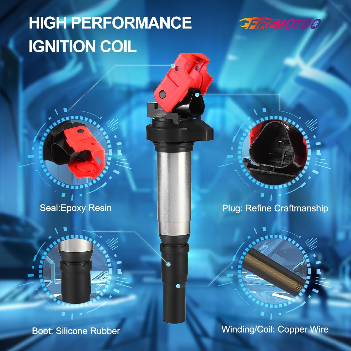 Set of 4 Ignition Coil Pack Compatible with Mini Cooper 2009-2013 DOHC SOHC 2007-2008 Turbo 2009-2013 DOHC Turbo 2008 Countryman 2011-2016 Paceman 2013-2016 Replace UF598 12137575010 Red