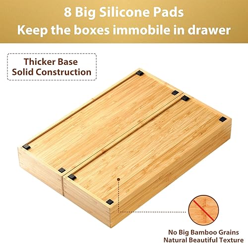 Miniatura 3 de Umilife Organizador de utensilios de cocina de bambú, portacubiertos de cajón alto extra largo, caja de almacenamiento de cubiertos planos, divisor