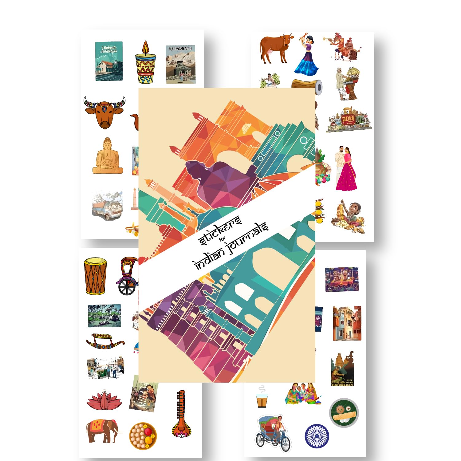 57 PCs Indian Theme Stickers for Journal | Scrapbook Stickers for Journaling DIY Page Decoration-image-8