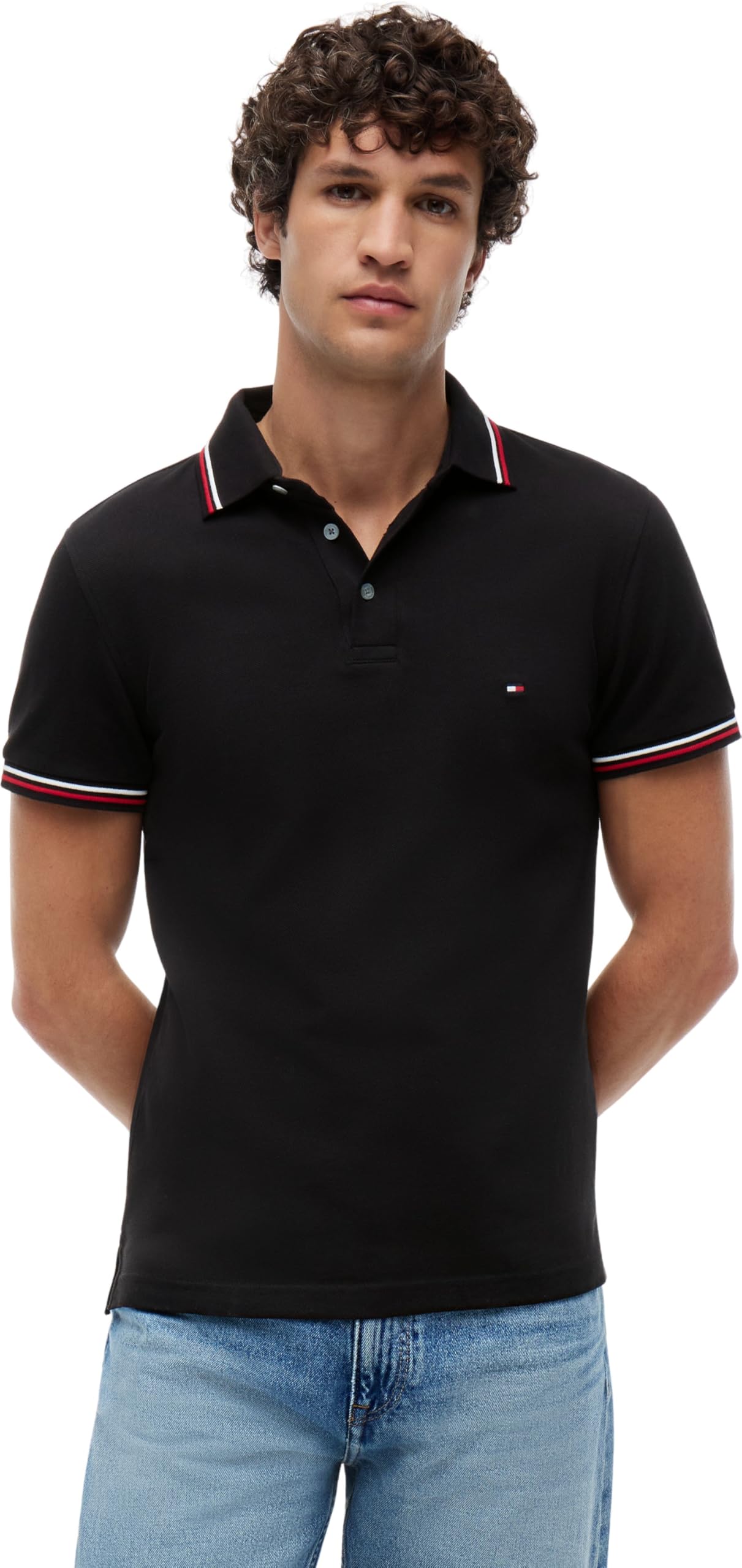 Tommy Hilfiger Men's Black Slim Fit Tipped Polo Shirt - M