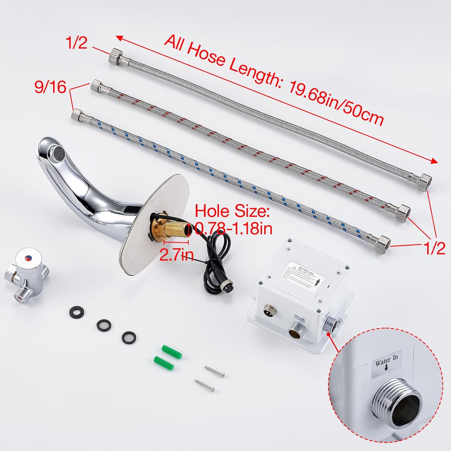 Charmingwater Touchless Bathroom Sink Faucet, Sensor Bathroom Faucet with Hole Cover, Automatic Water Shutoff, Chrome