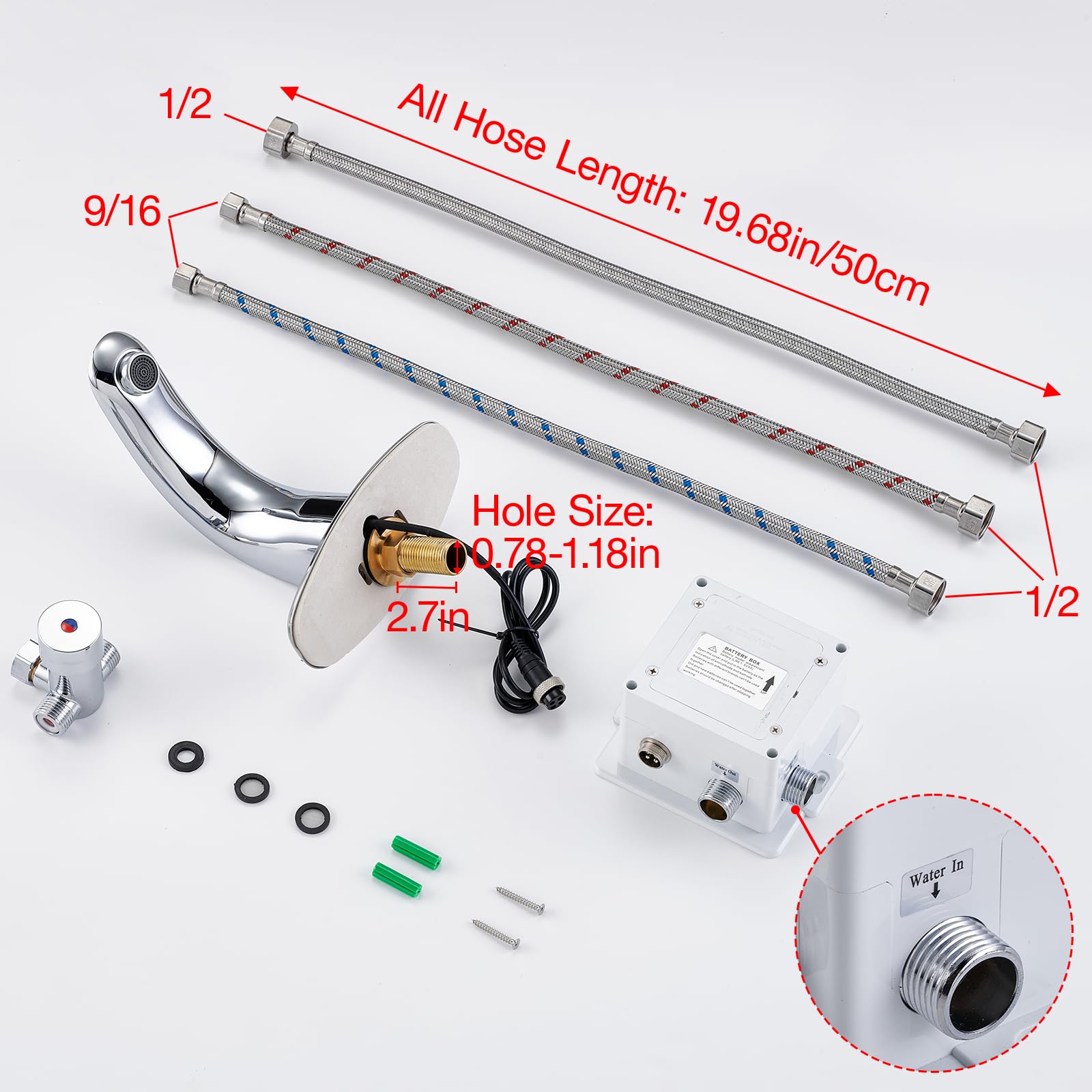 Charmingwater Grifo de lavabo de baño sin contacto, grifo de baño con sensor con tapa de agujero, apagado automático de agua, cromado
