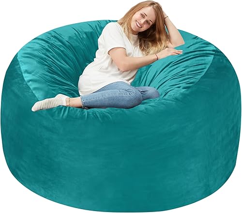 Miniatura 58 de Homguava Sillón tipo puf de 4 pies: Pufs de 4' con espuma viscoelástica rellena, grandes sillones tipo puf, sofá suave con funda de terciopelo Negro