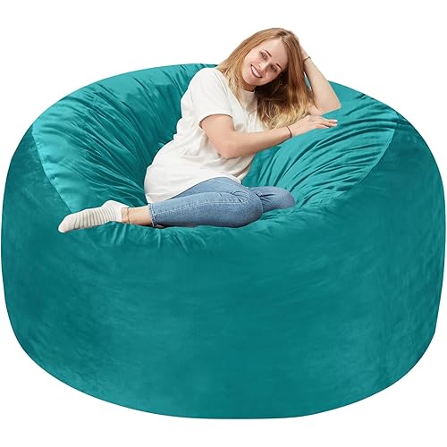 Homguava 4 FT Bean Bag Chair: 4' Bean Bags with Memory Foam Filled, Large Beanbag Chairs Soft Sofa with Dutch Velvet Cover-Sea Blue