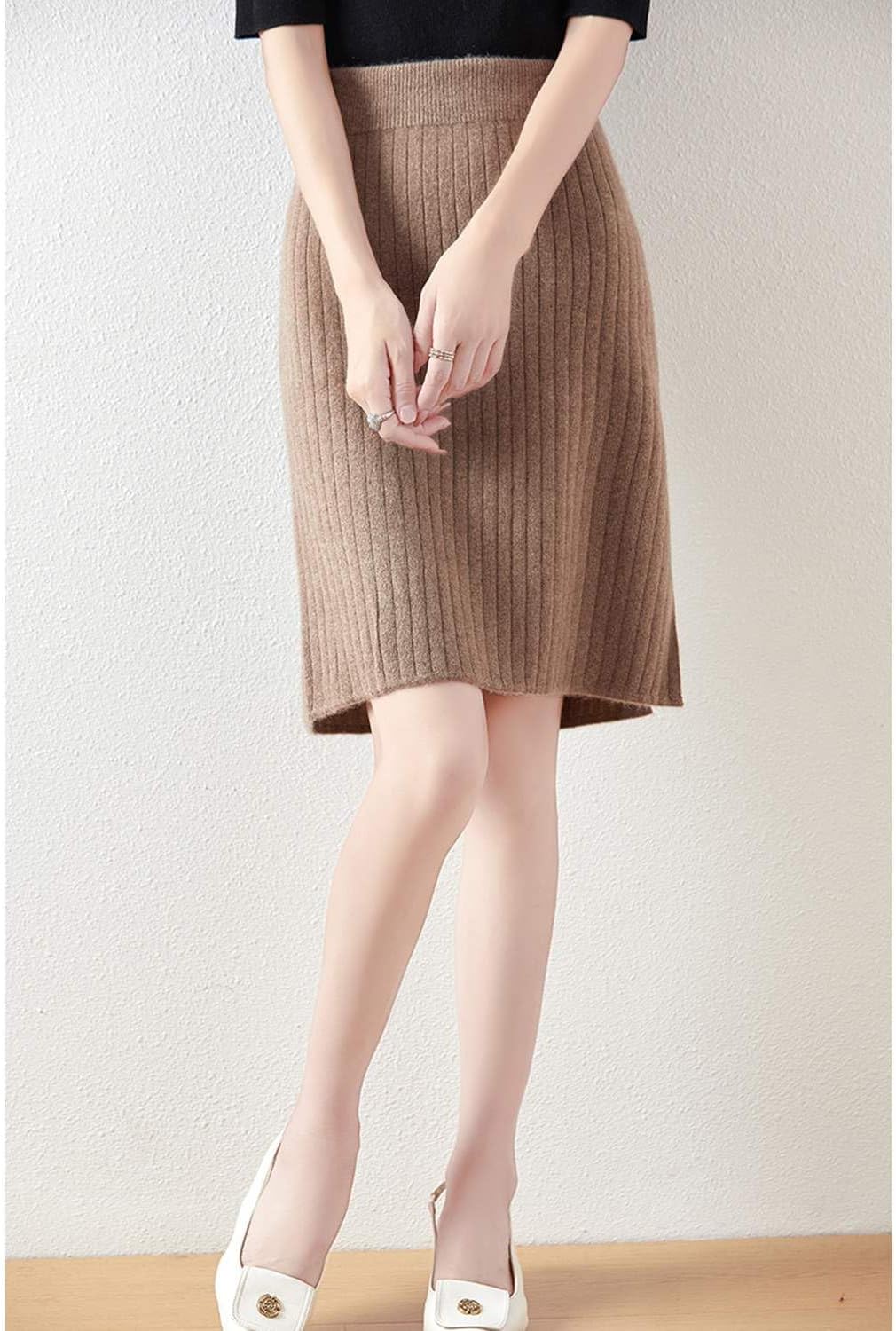 Short Skirt Women's Fall Winter 100% Merino Wool Knitted Skirt Girl's Ribbed Elastic Waist Split Skirts - Image 2