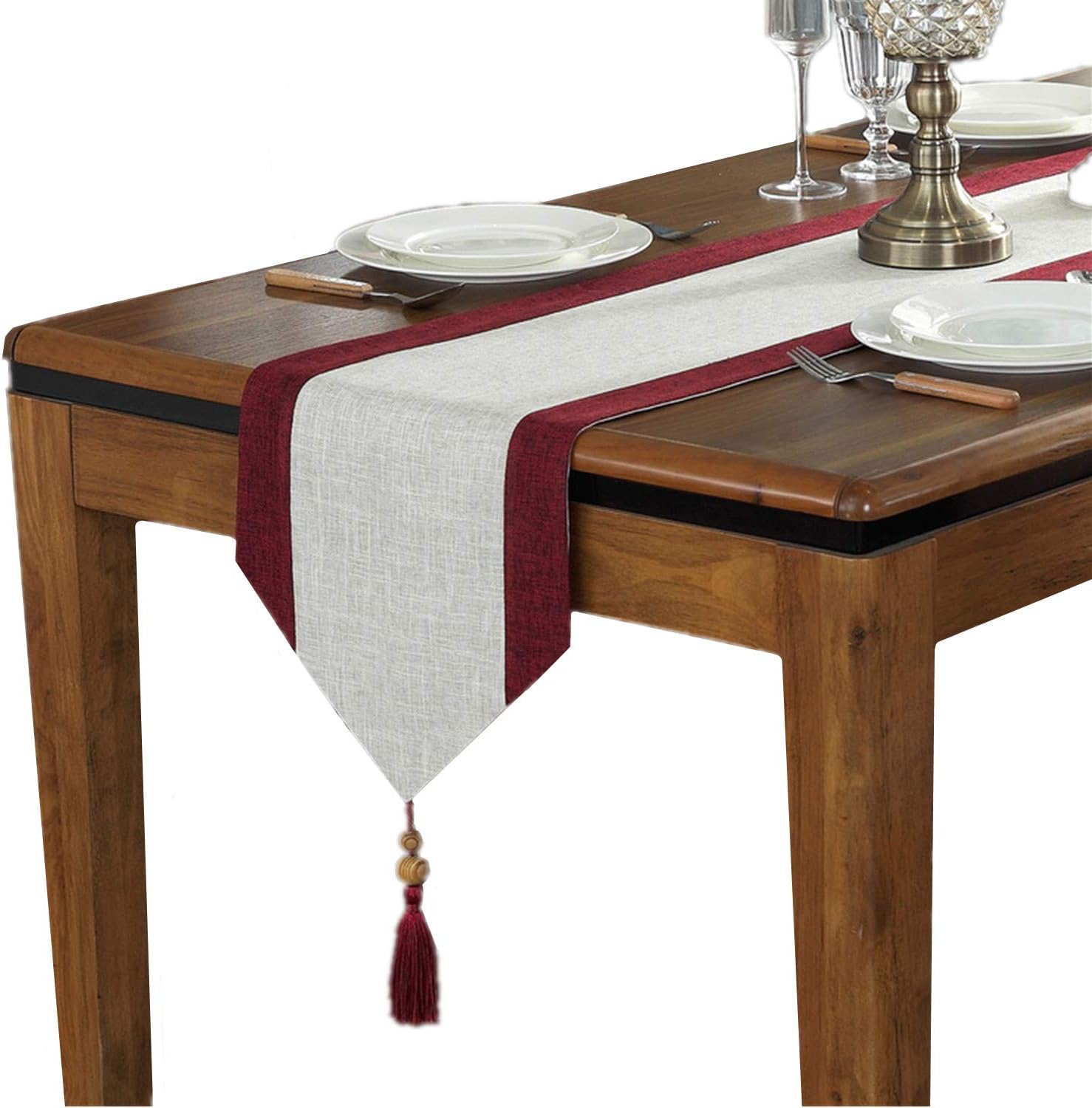 Cotton Linen Table Runner with Tassels for Dining Table Decoration Home Decor, 13" x 82", Brown