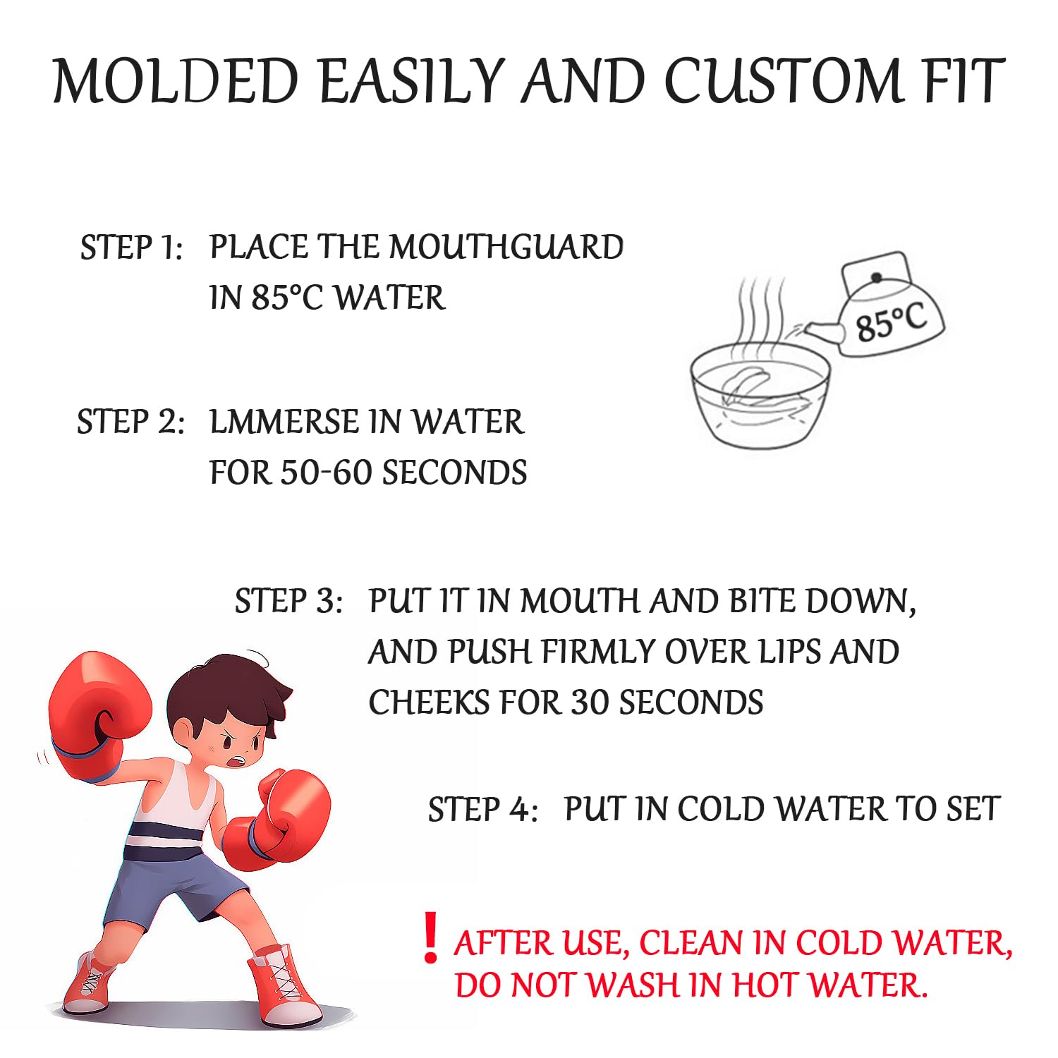 Protectores bucales para niños moldeables con funda portátil para boxeo, MMA, rugby, hockey, baloncesto