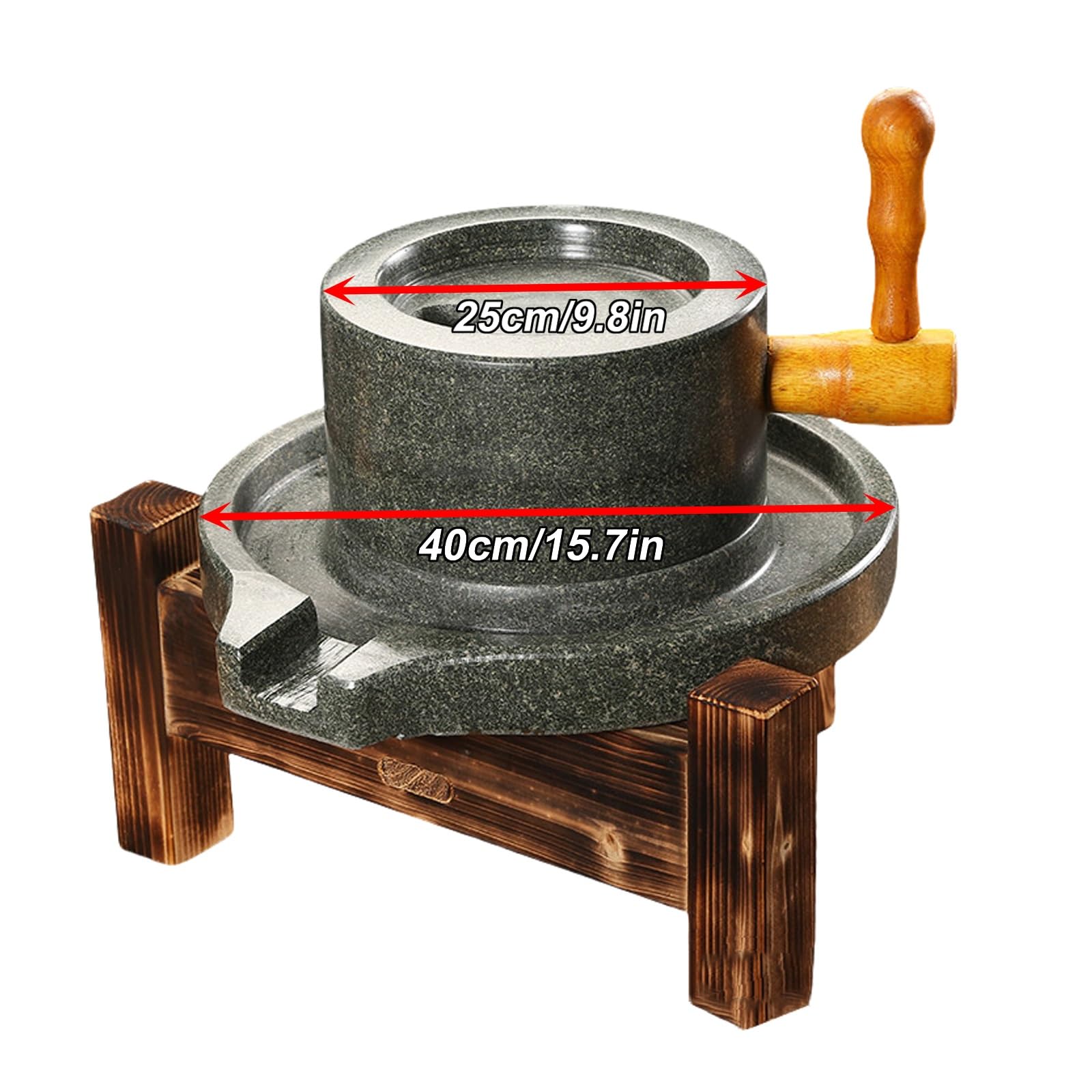 Handgefertigte Steinmühle – 25 cm (9,8 Zoll) Getreidemühle mit Holzsockel, perfekt zum Mahlen von Reis und Mandeln, leicht zu reinigen und ideal für Hobbyköche und Liebhaber gesunder Ernähru