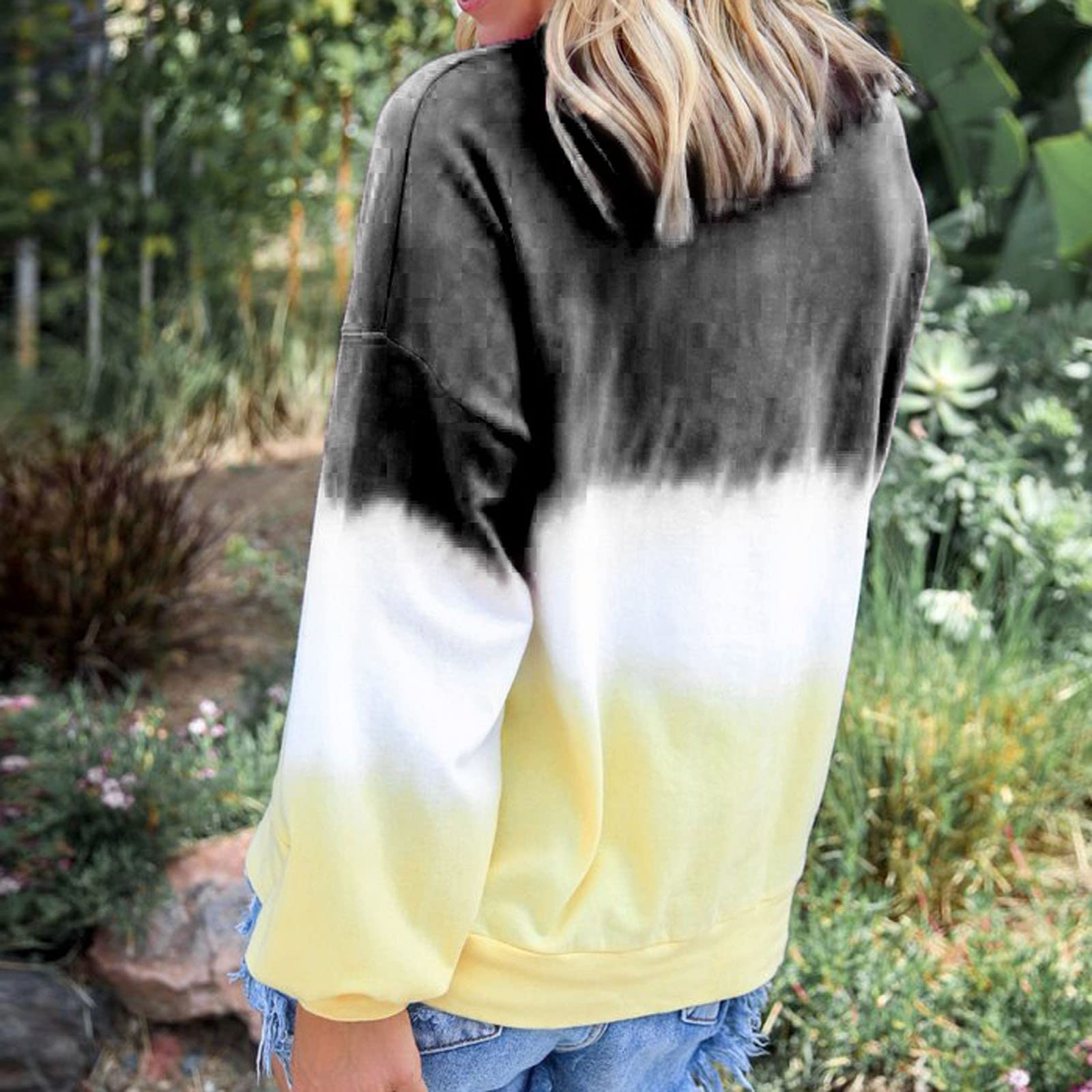 Sudaderas con cuello redondo y teñido anudado para mujer, sin capucha, talla grande, casual, bloque de color, manga larga — view 4