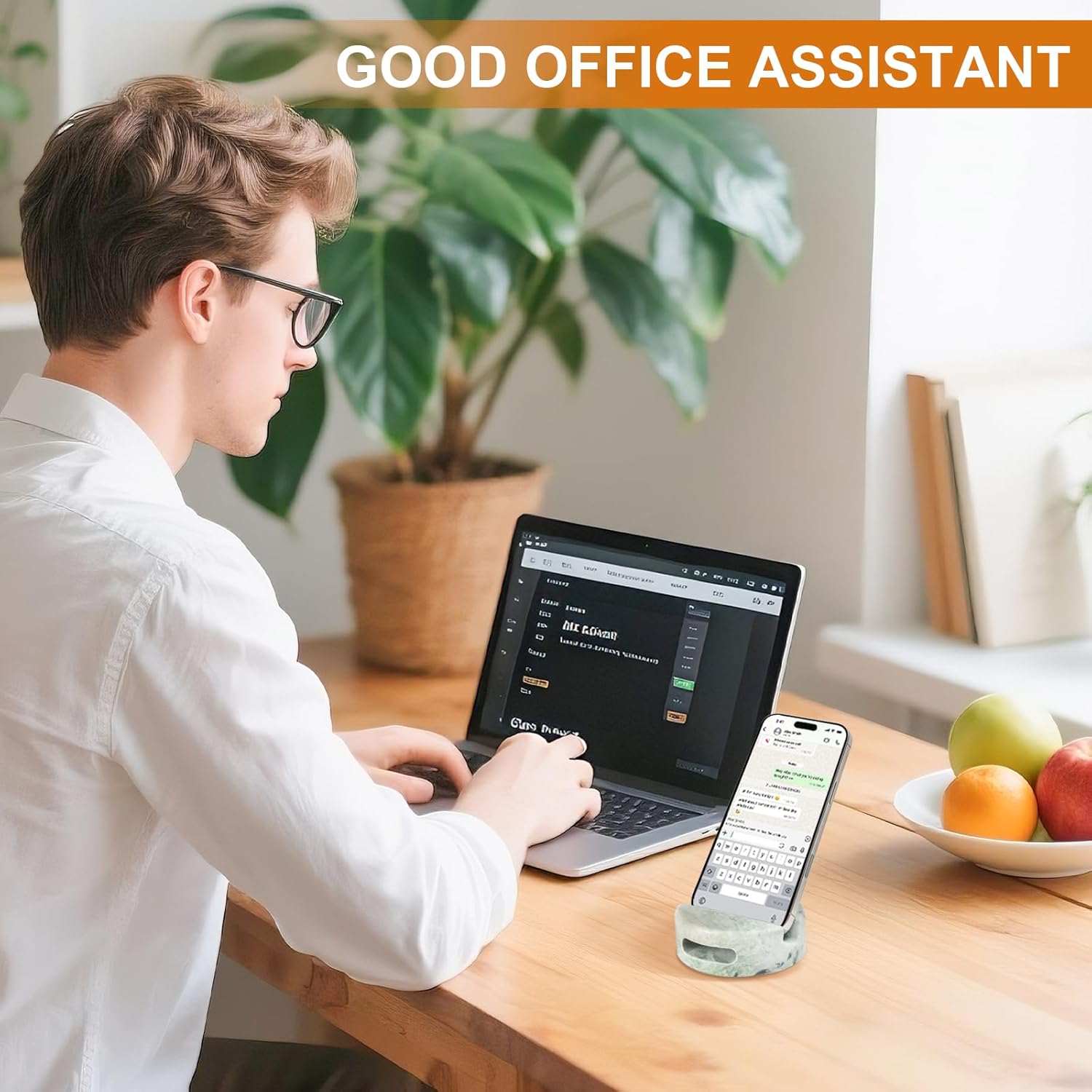 Elegant and Versatile Green Marble Phone Stand with Sound Amplified Output iPhone Phone Holder Function for Office Desk,Kitchen Counter,Bathroom,and Bedside - Image 3