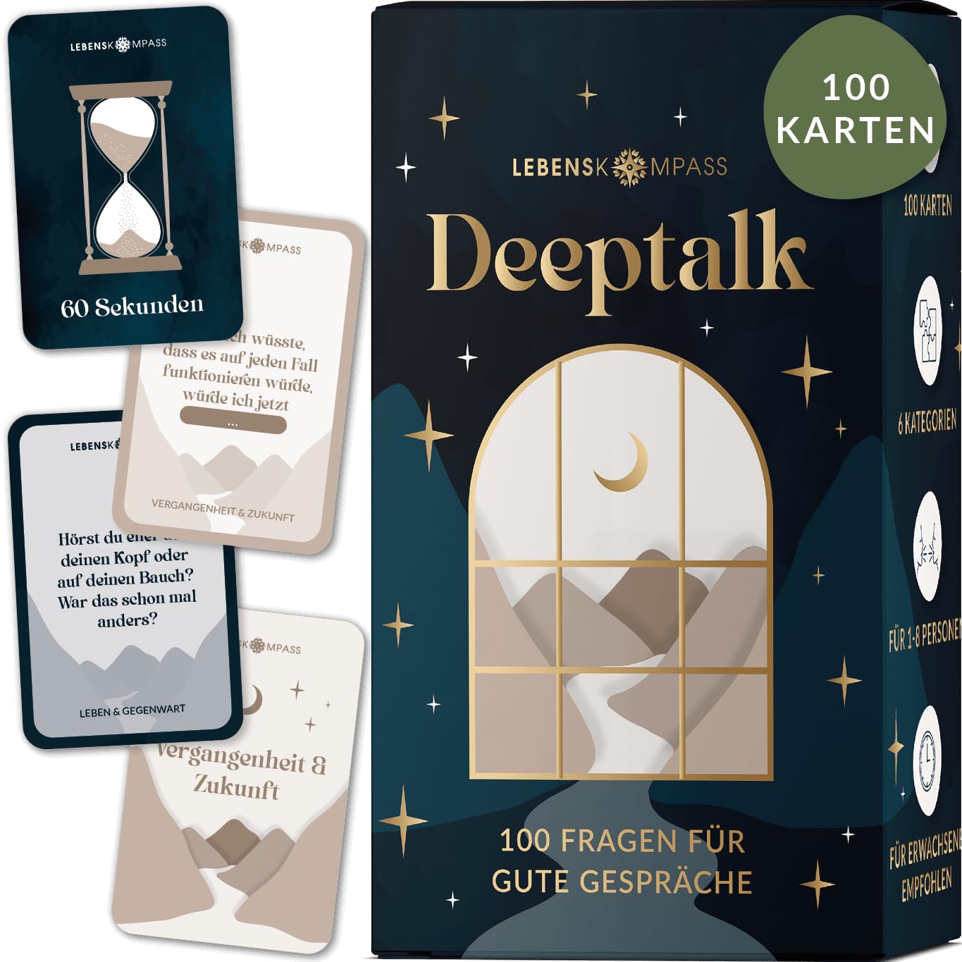 LEBENSKOMPASS® Deeptalk Kartenspiel für Paare, Freunde und Familie - Karten Spiel für Paare - Erzählt euch mehr über einander - Zum Vertiefen von Freundschaften und Beziehungen