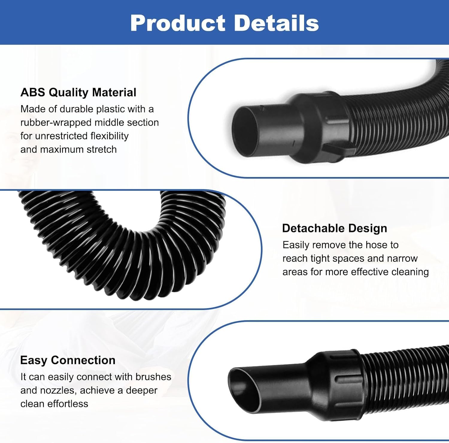7PCS Vacuum Attachments Kit with 5140128-68 Replacement Vacuum Hose for DeWalt DCV580, DCV580H, DCV581H Wet/Dry Vacuum, Including Horsehair Brushes & Hose Adapter