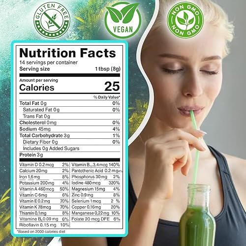 Miniatura 2 de Ocean's Balance Detox Smoothie Powder con polvo orgánico de arándanos, espirulina, algas y hierba de cebada en polvo, polvo de batido de fácil