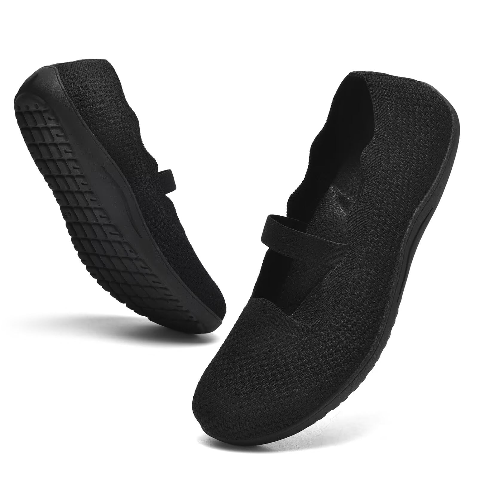 Women's Wide Toe Box Flats Knit Mary Jane Ballet Flats Wide Width Walking  Dressy Shoes with Arch Support Comfortable