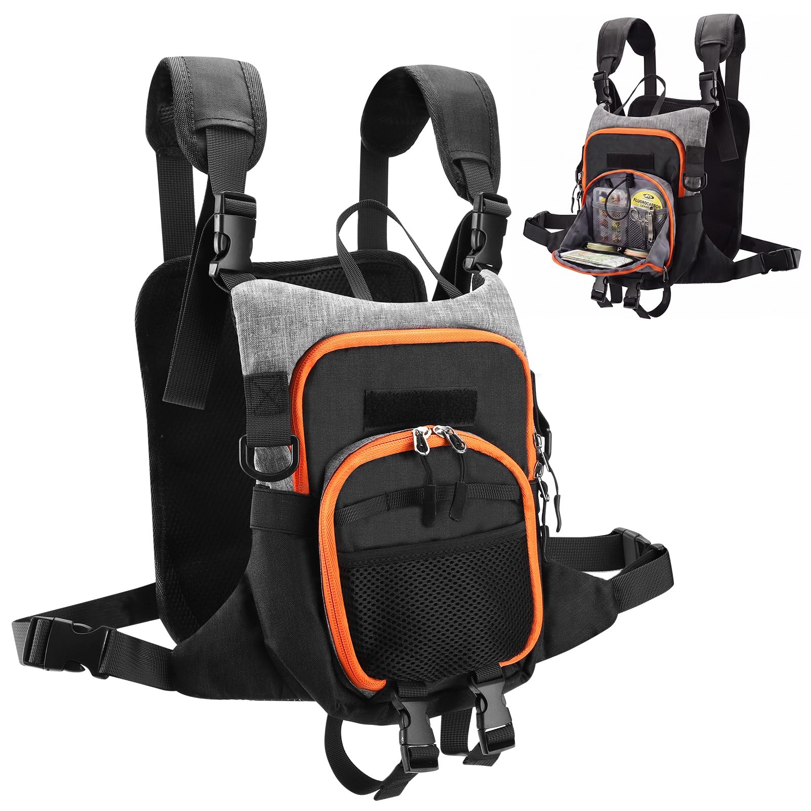 Gugxiom Fly Fishing Chest Pack, Lightweight Waterproof Tackle Bag with Workstation, Fly Fishing Sling Pack, Adjustable Storage Sling Pack Fly Boxes for Men Women Outdoor Fishing Hunting
