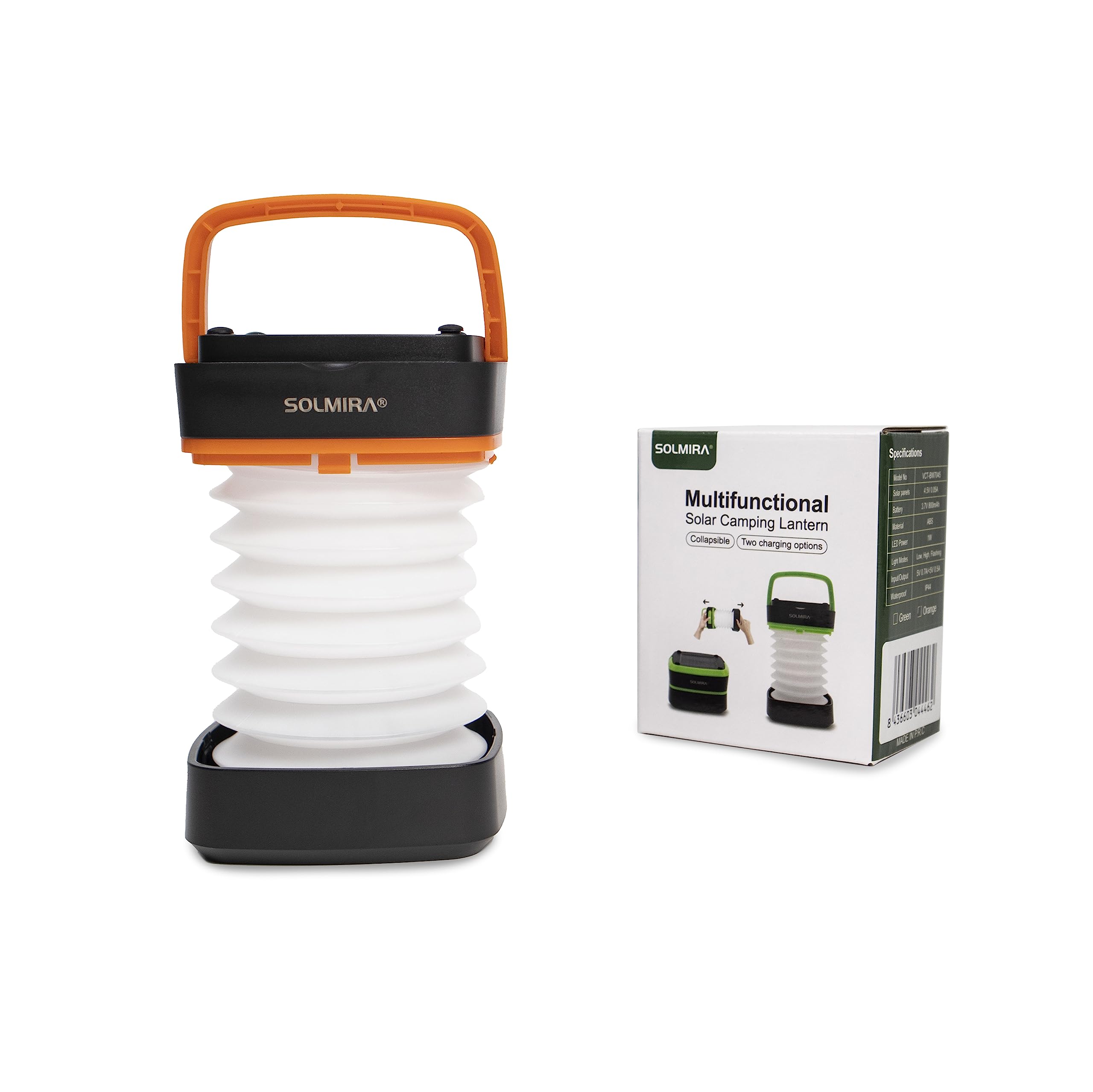Lanterne Camping Rechargeable Pliage Solaire Orange, Chargeur Mobile, 3 Modes D'éclairage, Certifiée CE et RoHS