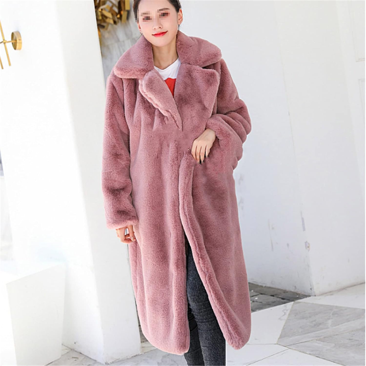 Dames Lange Bontjas Met Oversized Pasvorm En Brede Revers