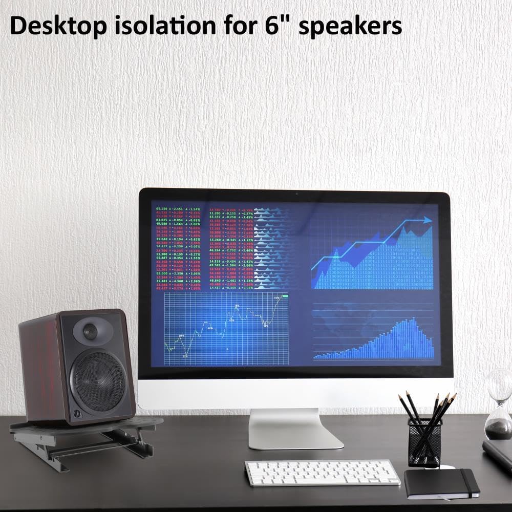AURAY 6" Studio Monitor & Bookshelf Speaker Stands Adjustable Tilt w Anti-Vibration 5°, 10°, 13°, 15° Angles, 22 lb Load Capacity, Non-Slip Rubber Feet, Perfect Studio and Home Audio Experience(2 QTY)