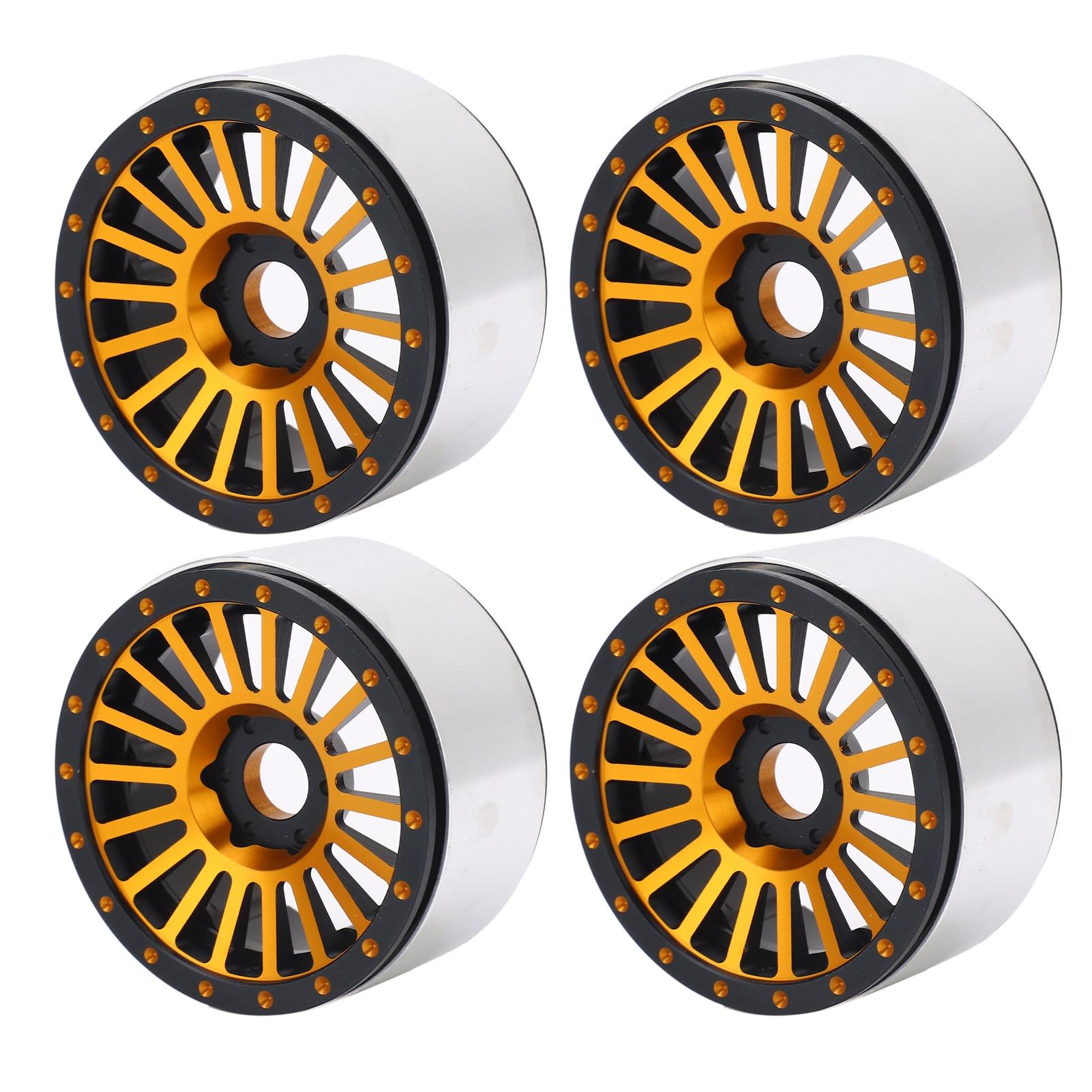 Cerchio in lega di alluminio RC da 2,6 pollici, 4 pezzi; cerchio metallico per auto RC, facile da installare e dal design leggero; ricambio per Axial RR10 90048, parti per auto RC (Oro)