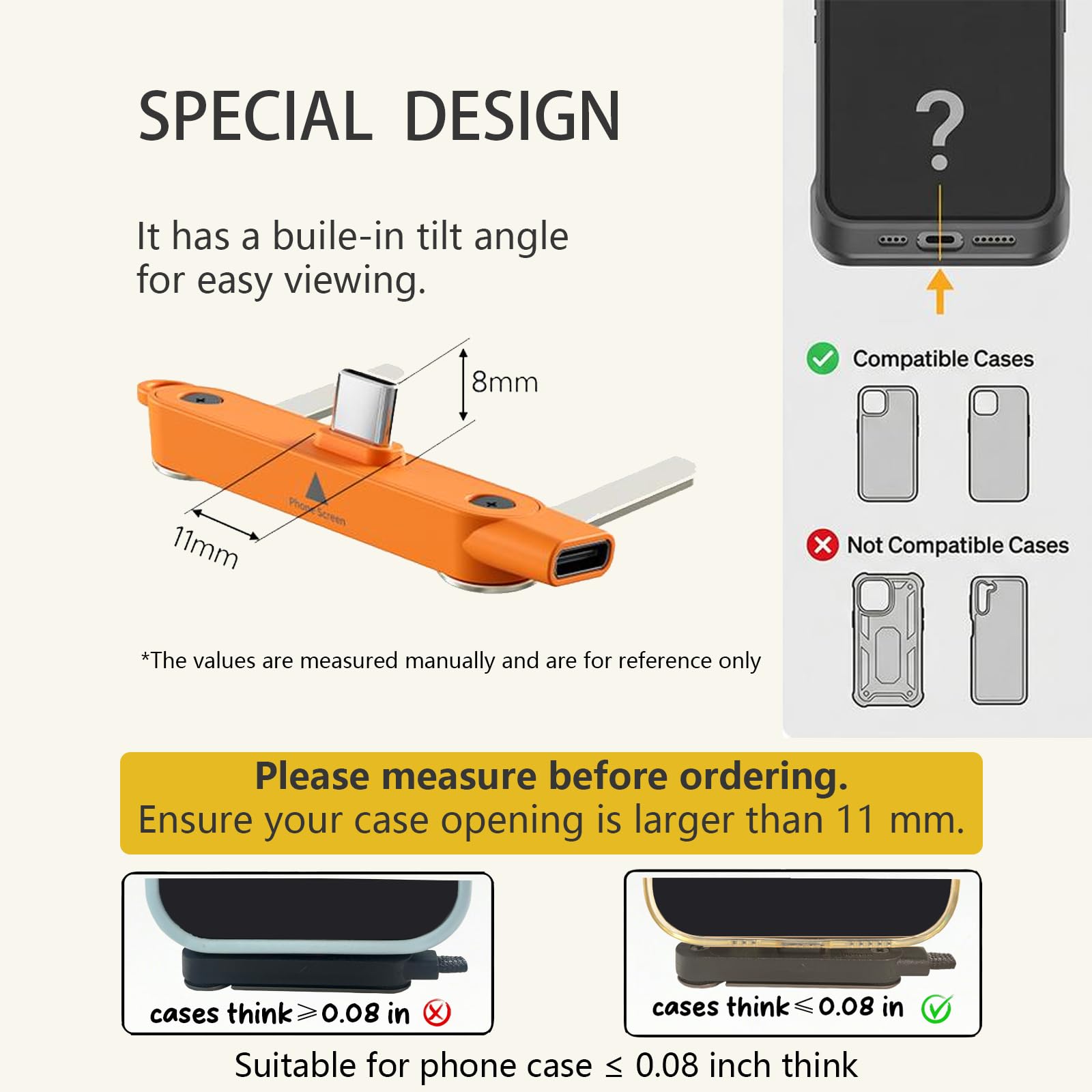 SIDEWAY Phone Charger 240W Silicone Cable with Detachable Stand - Universal Type-C, 90° Angle, 480Mbps Data Transfer Speed(orange) — view 3