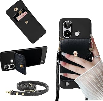 for BLU C9 2024 Case, BLU C9 6.6" Case Wallet Back with Card Holder, Shockproof PU Leather Crossbody Adjustable Detachable Lanyard Hands Free | Kickstand with Magnetic Closure, Black
