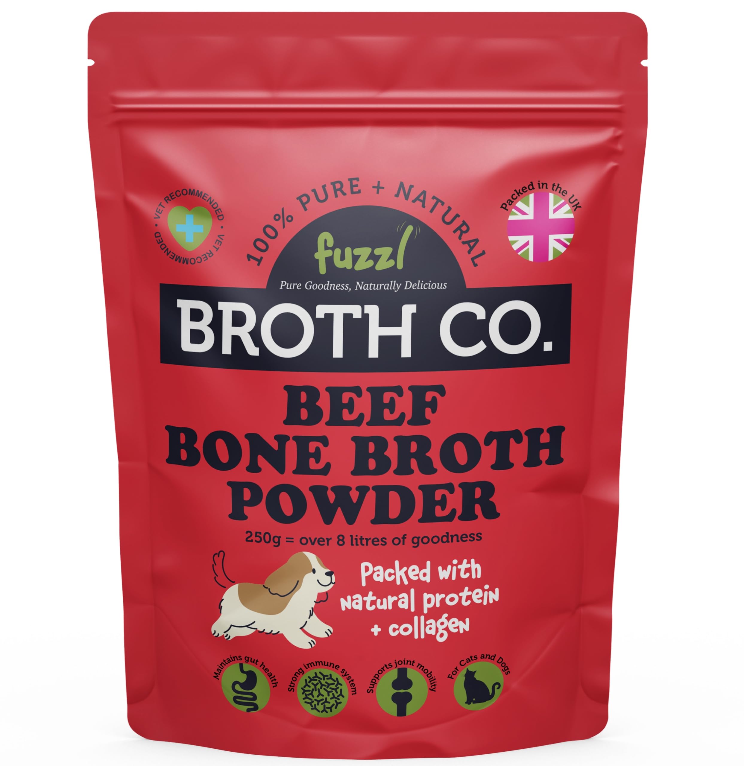 Fuzzl Broth Co. Beef Bone Broth for Dogs 100g – Rich in Collagen, Glucosamine & Chondroitin - Natural Grain-Free Dog Food Topper & Hydrator - Joint, Gut & Immune Health Dog Gravy