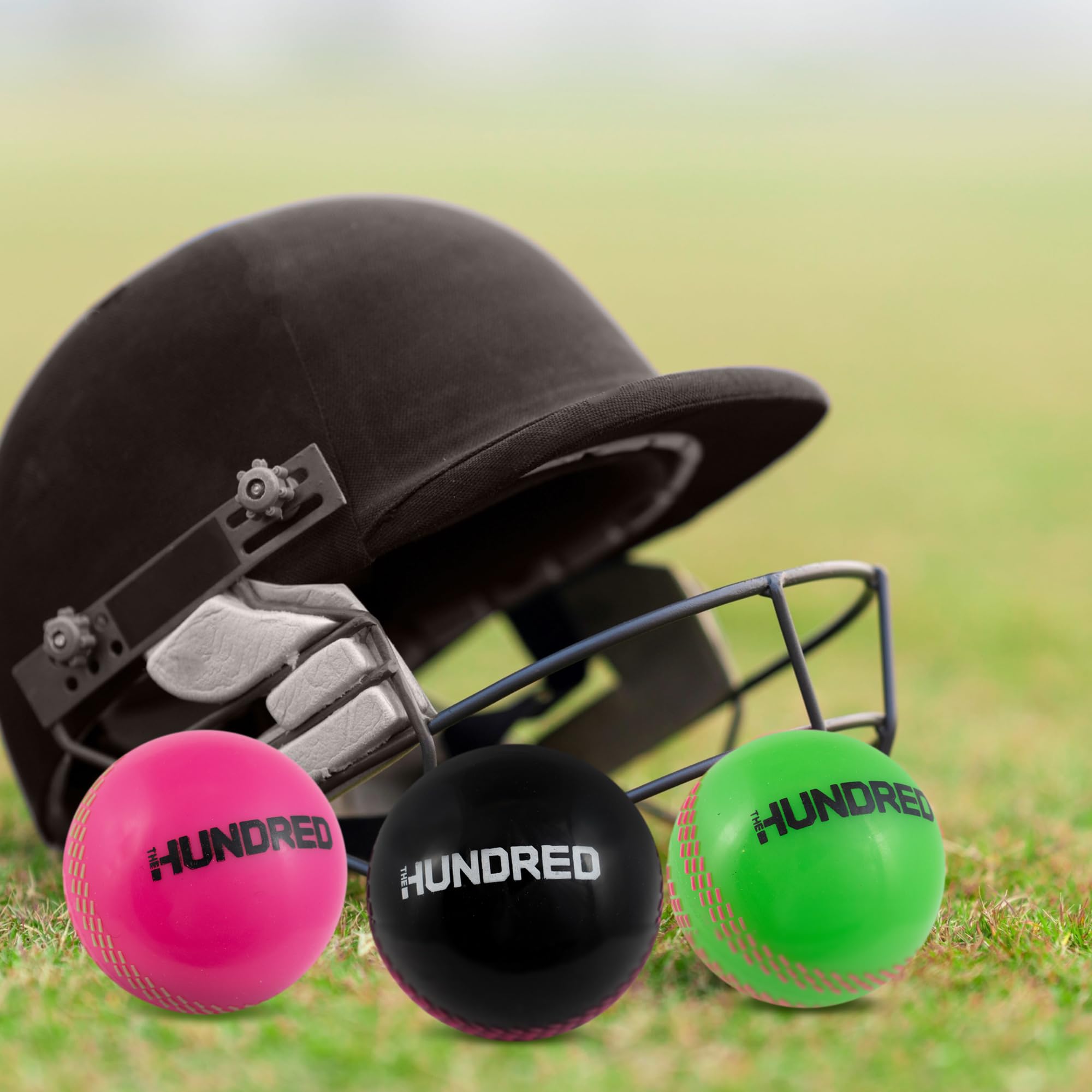 Hy-Pro Lot de 3 balles d'entraînement sous licence officielle The Hundred Windball, vert, rose, noir, équipement de cricket