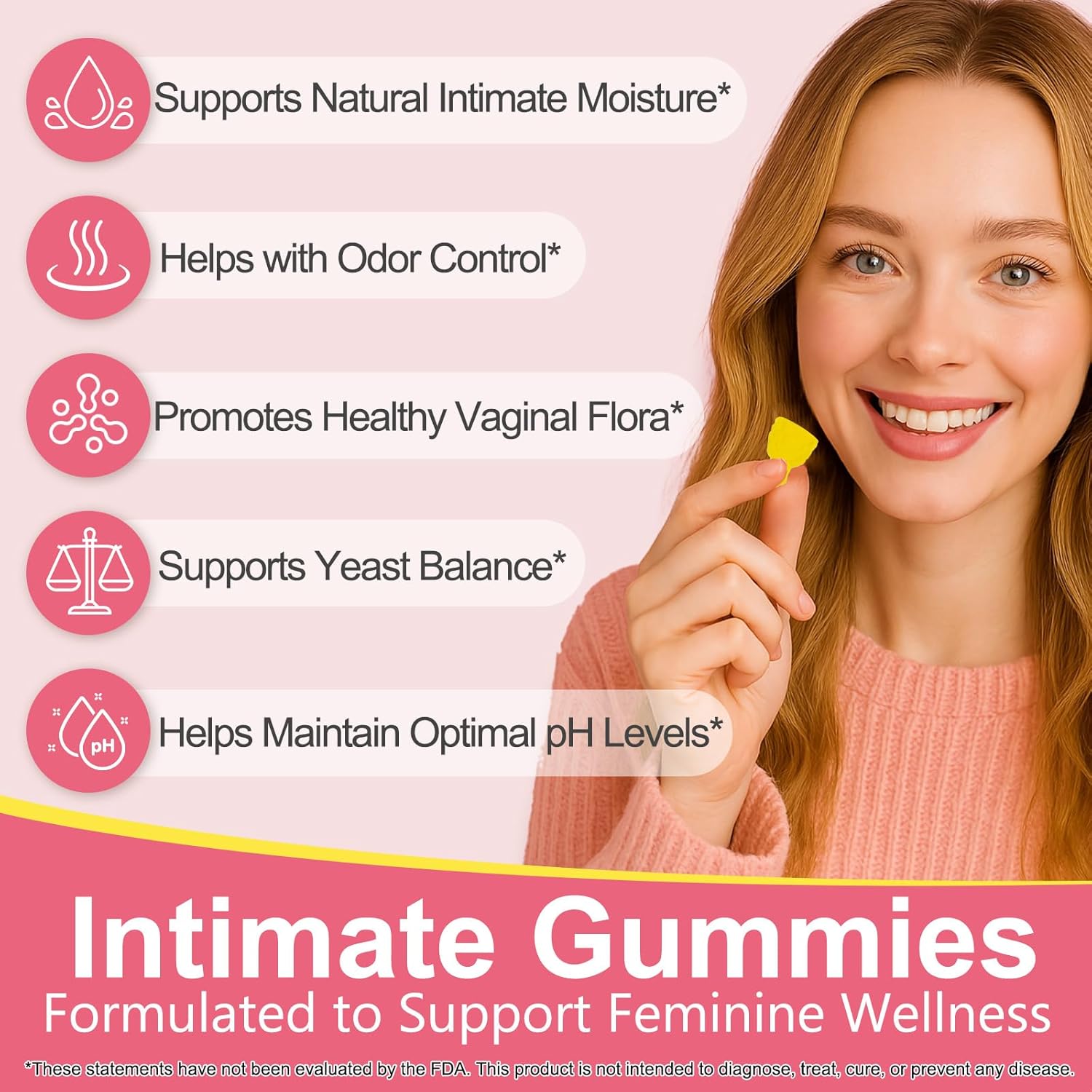 Vaginal Probiotics Gummies, Premium Feminine Balance Gummies for Women, Vaginal Probiotics for Women pH Health Supplement, Promote Healthy Vaginal Odor & Vaginal Flora, 60 Count