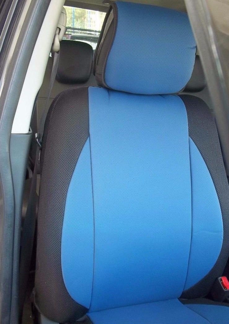 TopCar Custom Car Seat Covers (Front Set), Vehicle-Specific Fit, Leatherette with Synthetic, Blue with Black