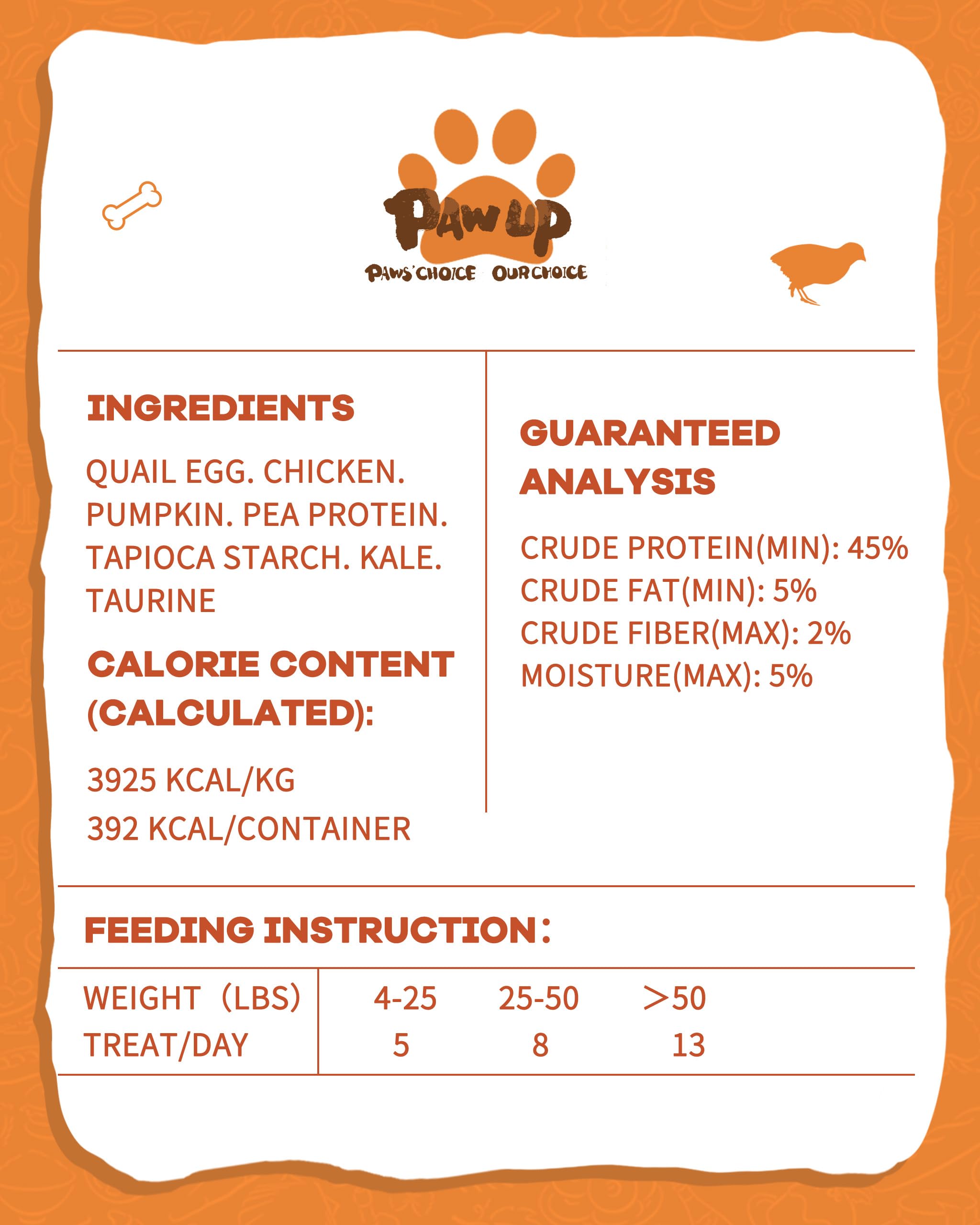 PAWUP Freeze Dried Cat & Dog Treats, Natural Quail Egg Yolk, High Fiber Pumpkin Added, High-Protein Pet Snacks for Coat & Gut Health, 3.5 oz